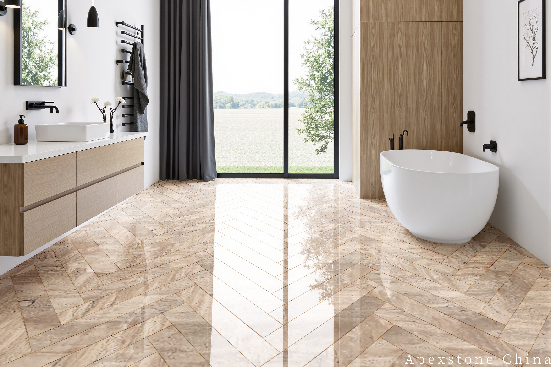 Travertine Romano French pattern floor design