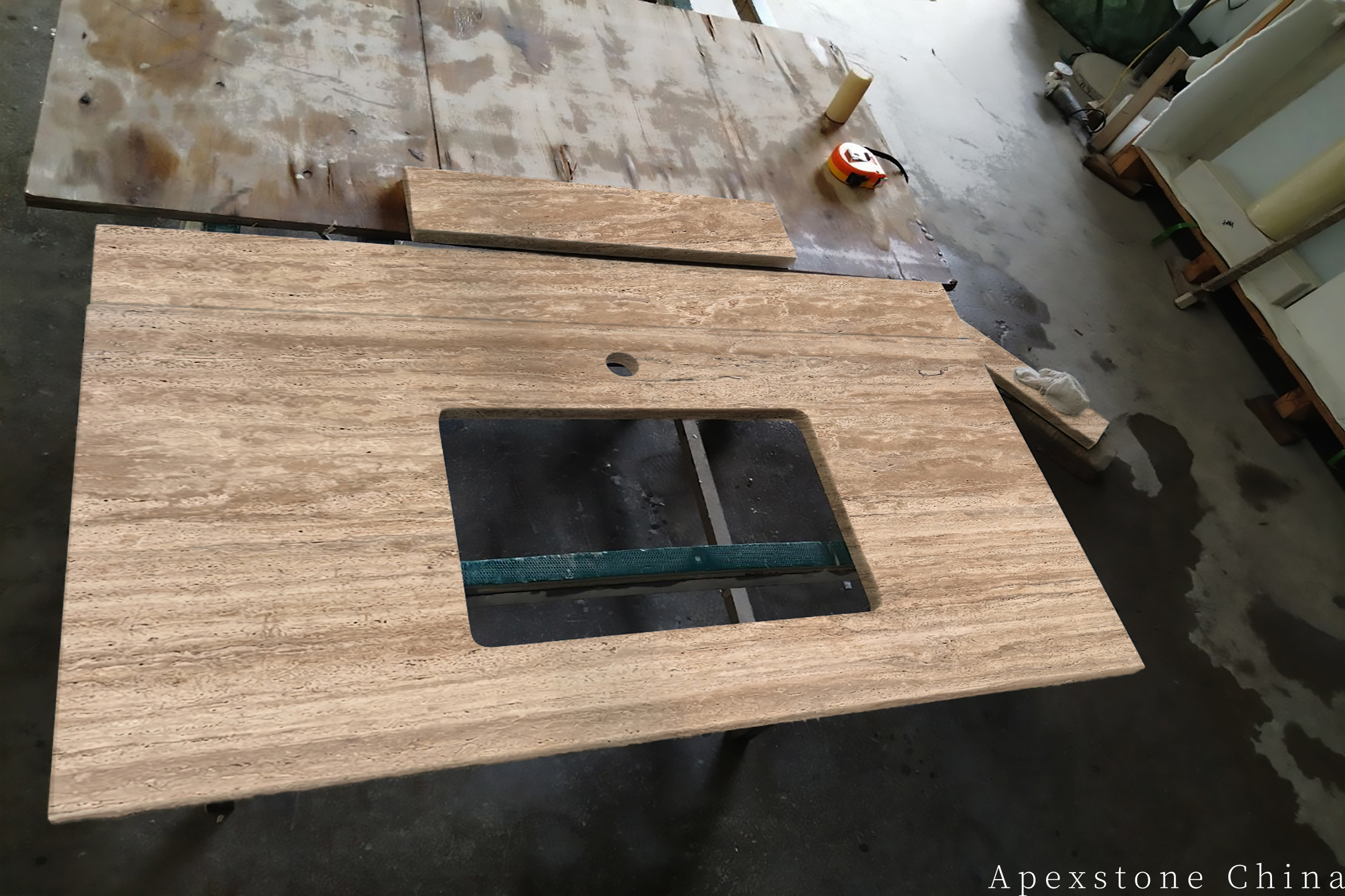 Travertine Romano bathroom benchtops