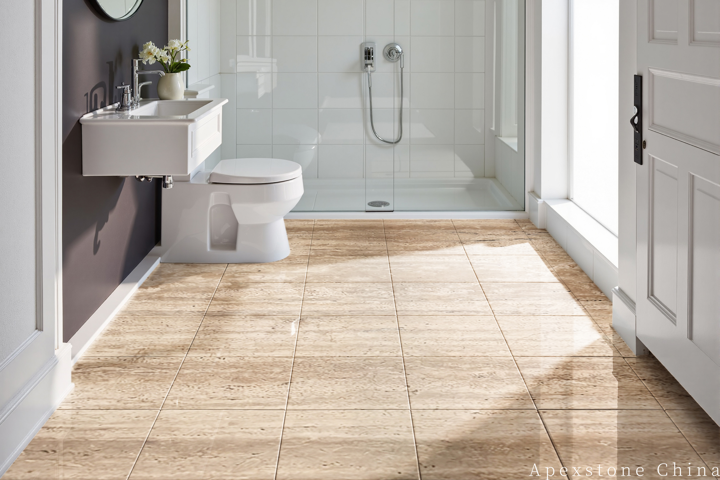 Travertine Romano bathroom floor tiles