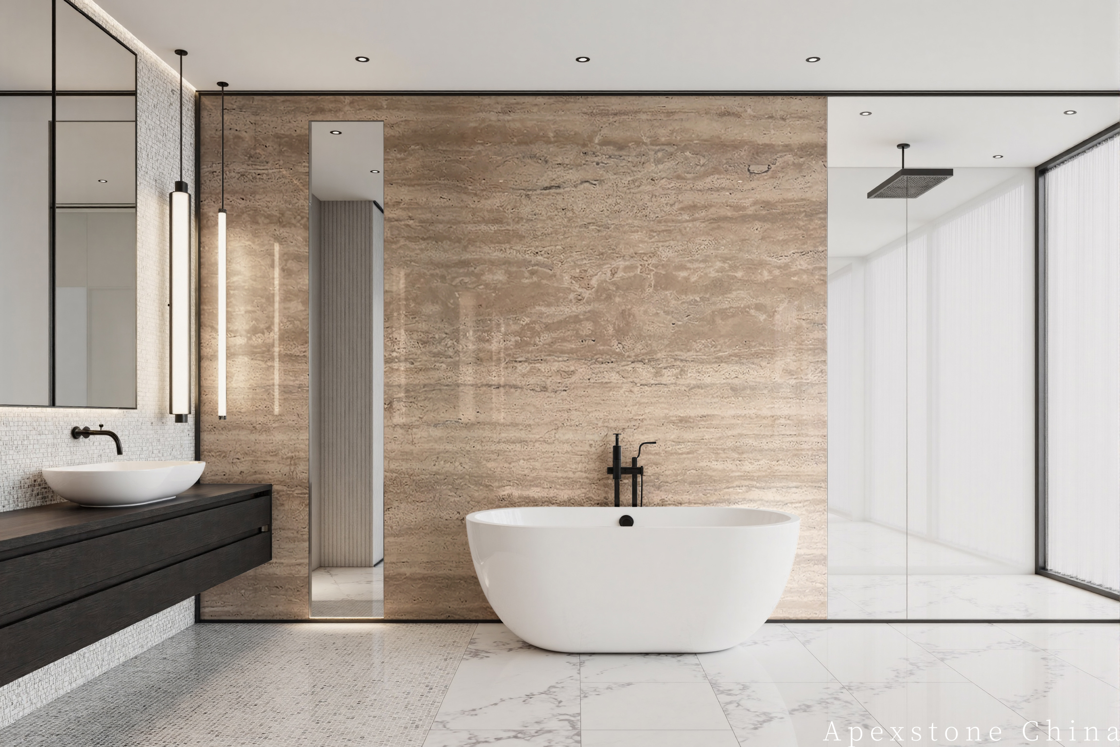 Travertine Romano bathroom wall design