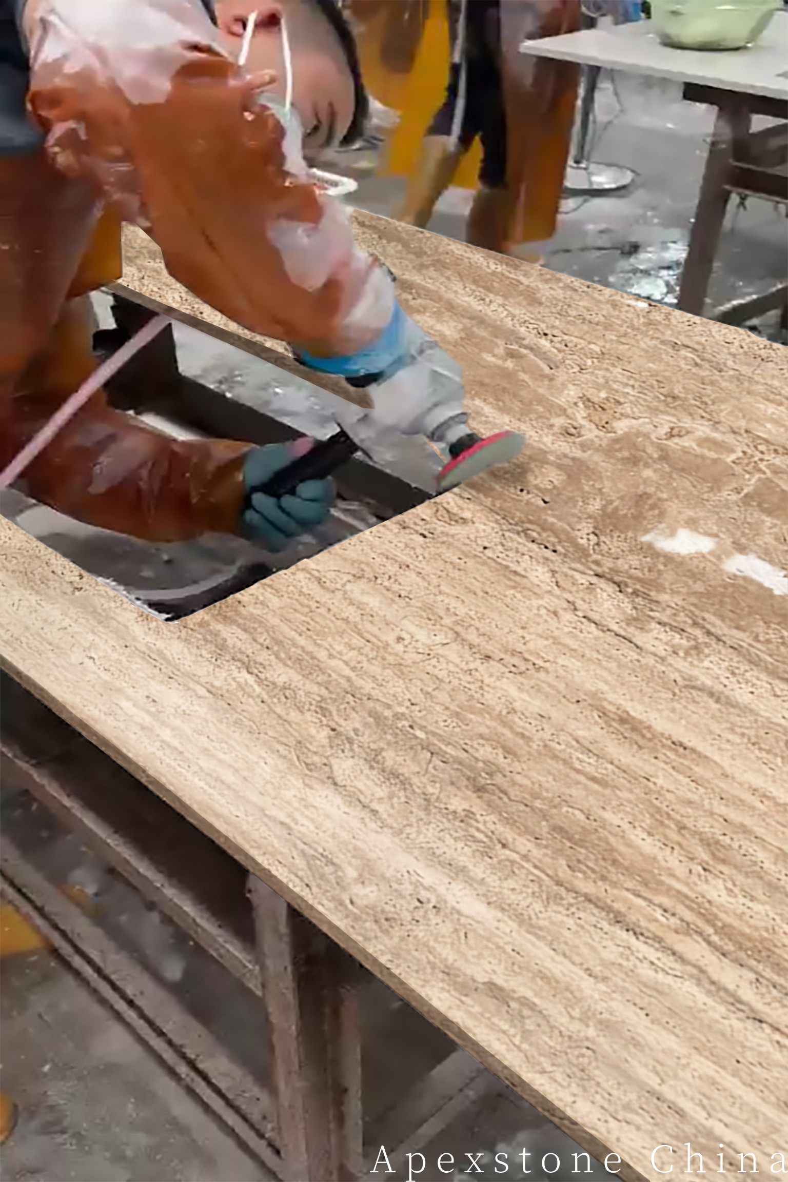 Travertine Romano countertop edges polishing