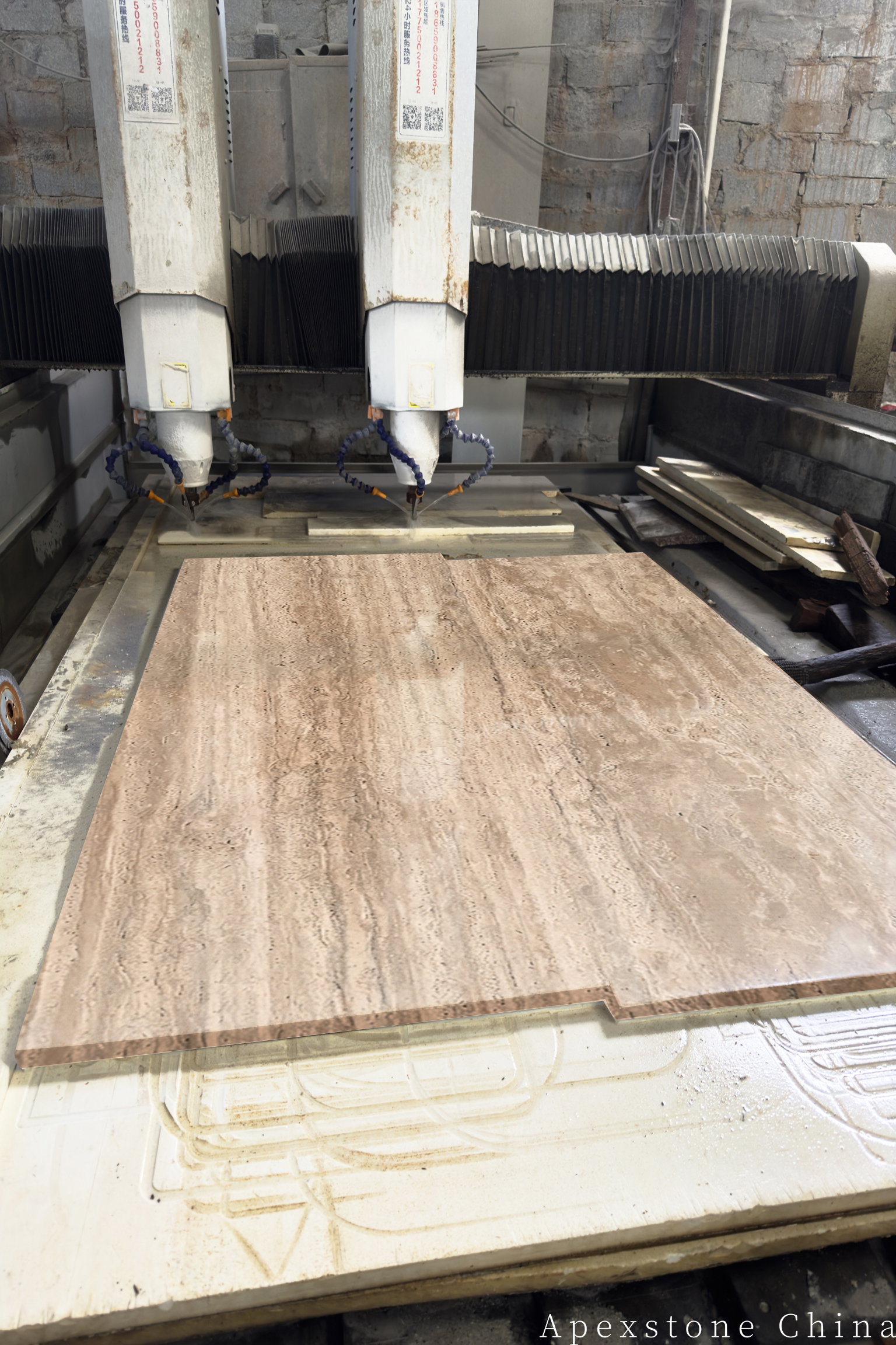 Travertine Romano countertop sinks cutting