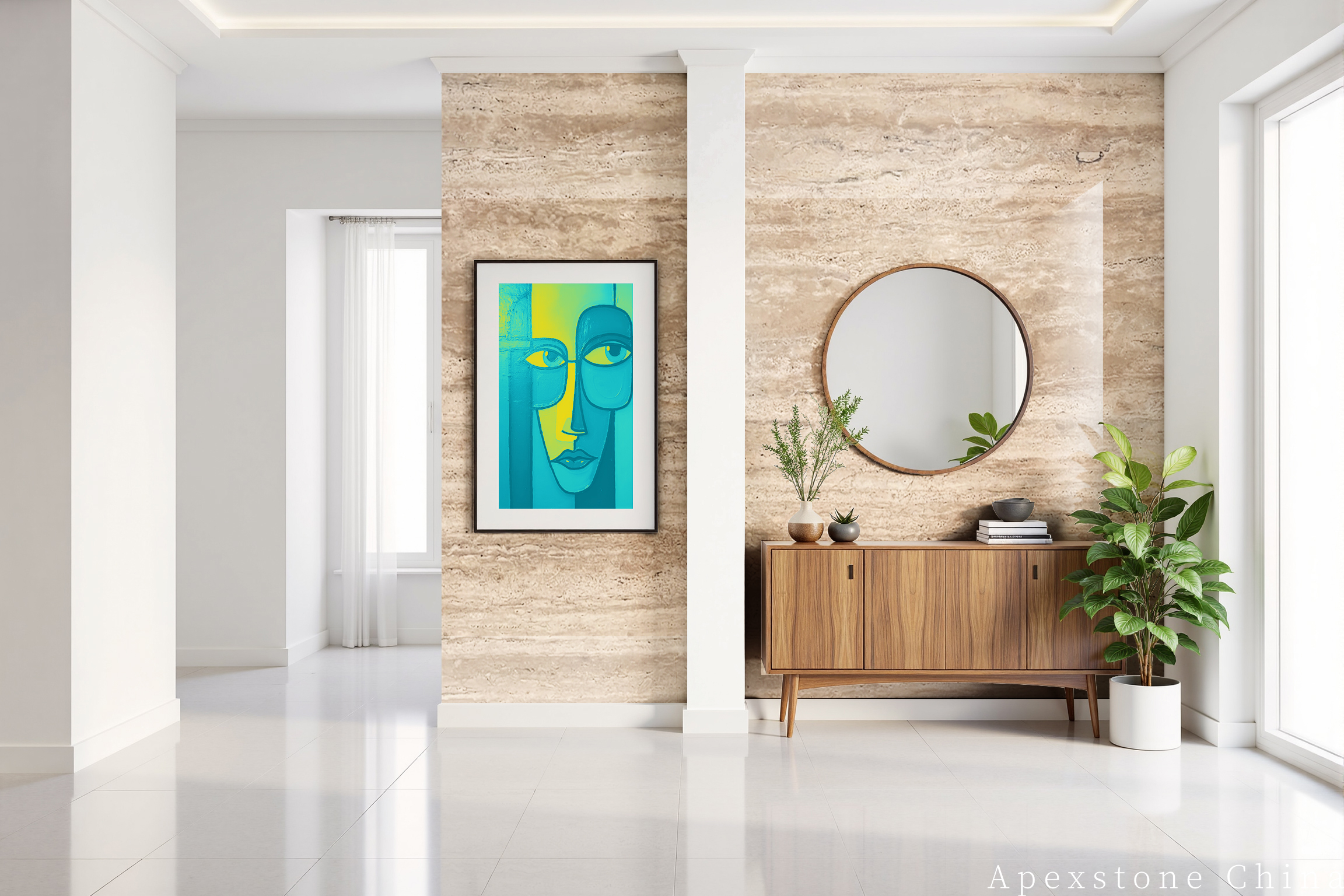 Travertine Romano architectural wall panels with linear warm beige movement