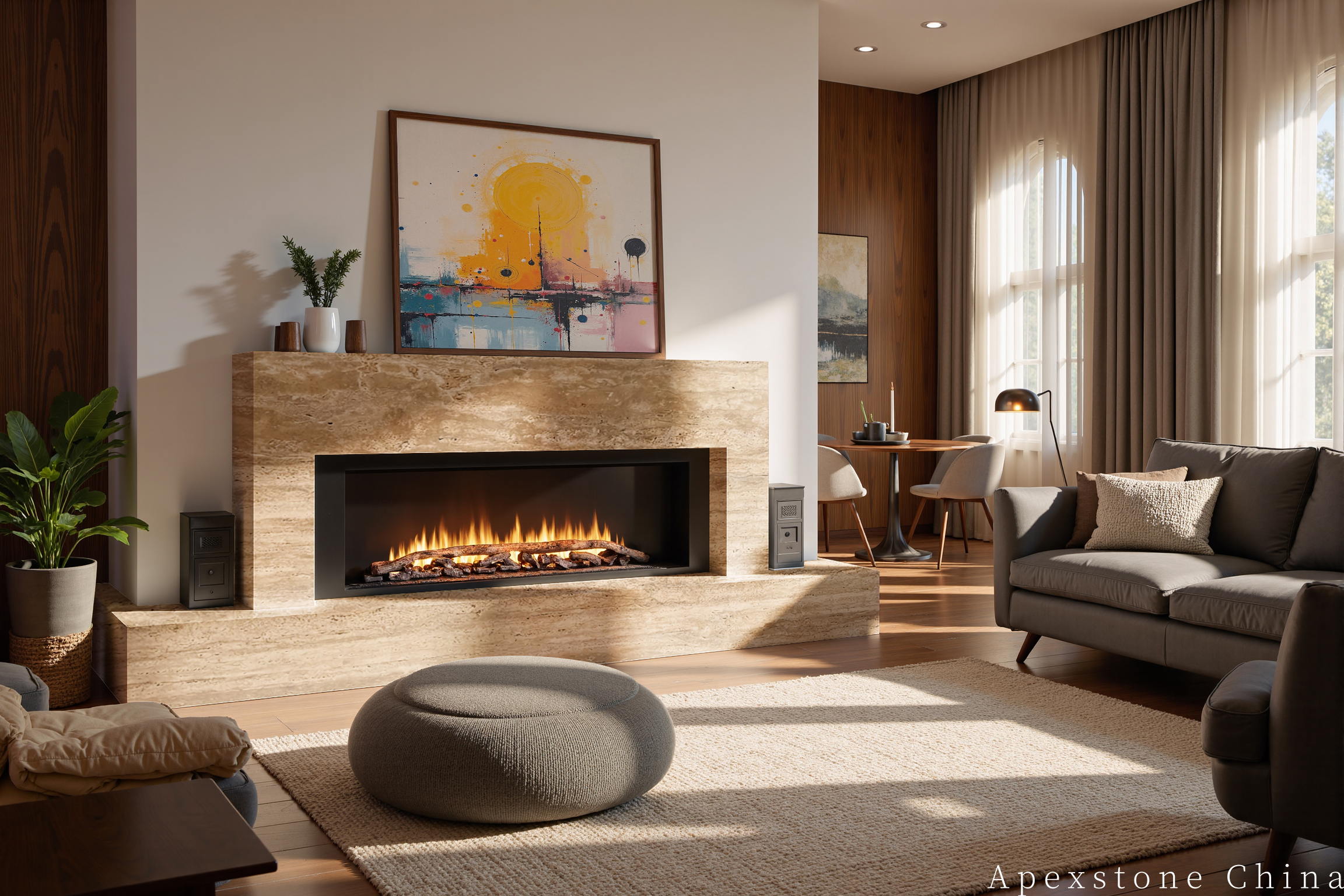 Travertine Romano fireplace hearth