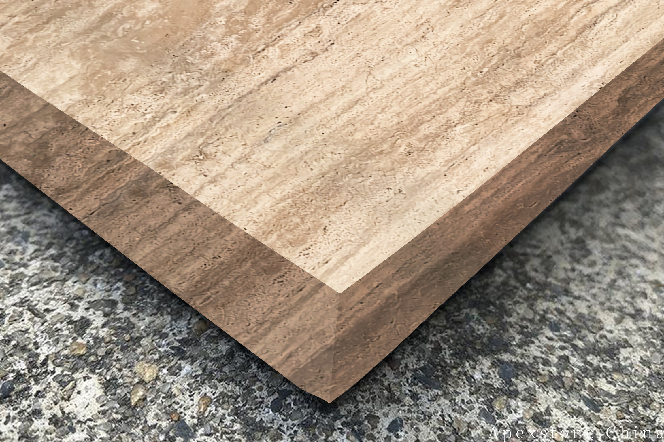Section detail showing the thickness of exterior Travertine Romano pavers