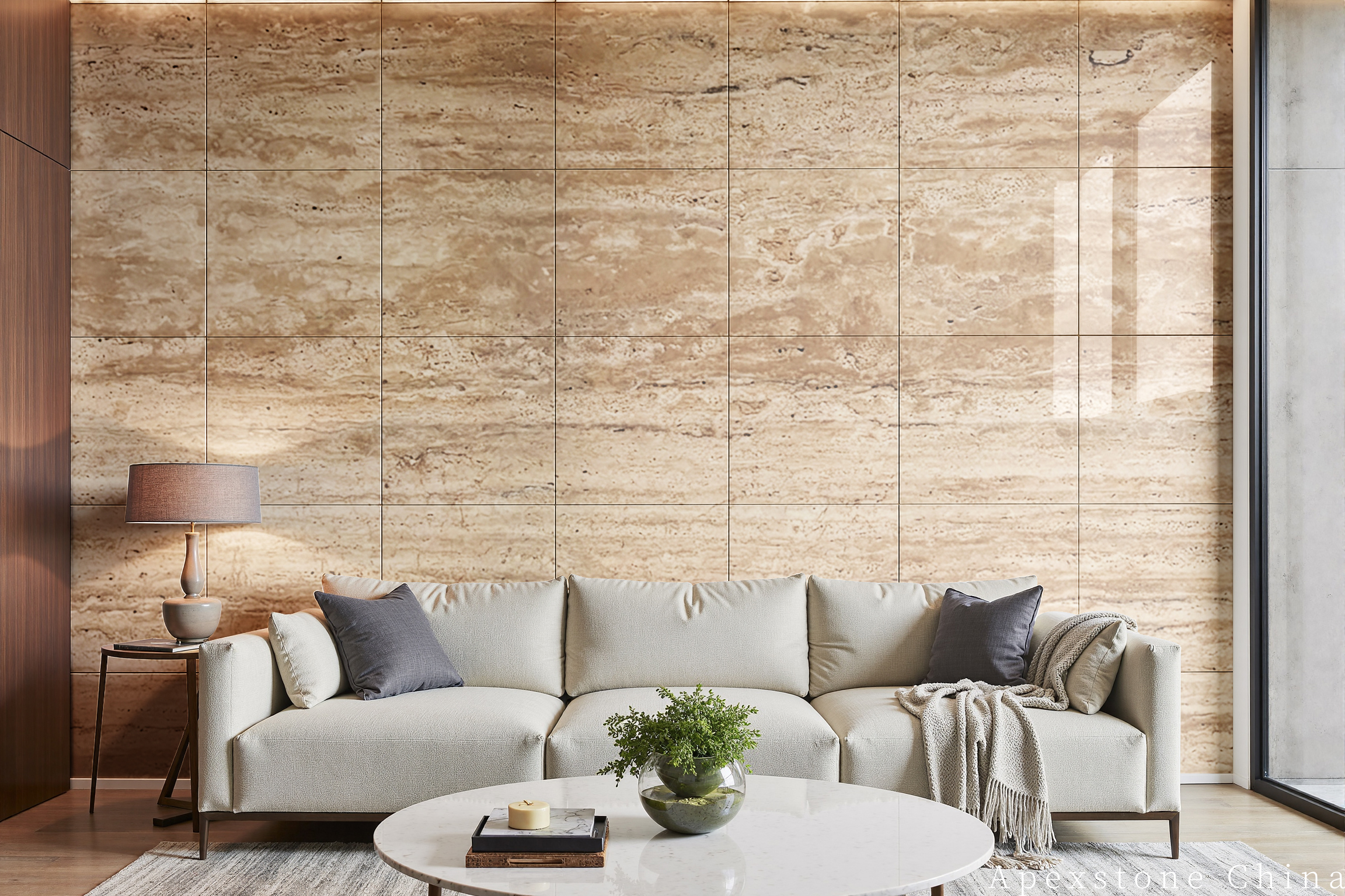 Travertine Romano Feature Wall Panels - Backlit and Book-Matched Installations Book-Matched Travertine