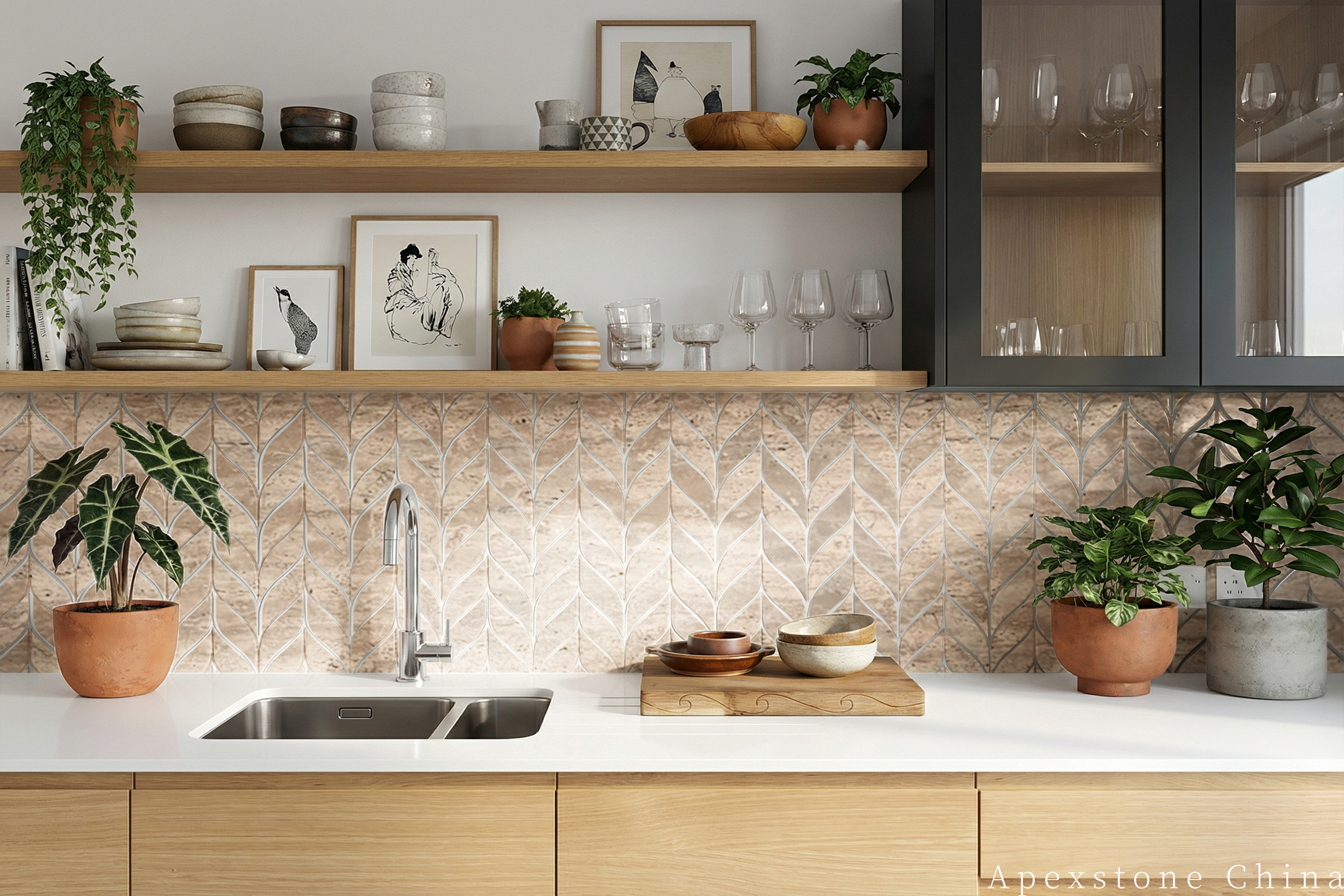 Travertine Romano Mosaic Tiles - Split Face, Tumbled & French Pattern Tumbled Mosaic