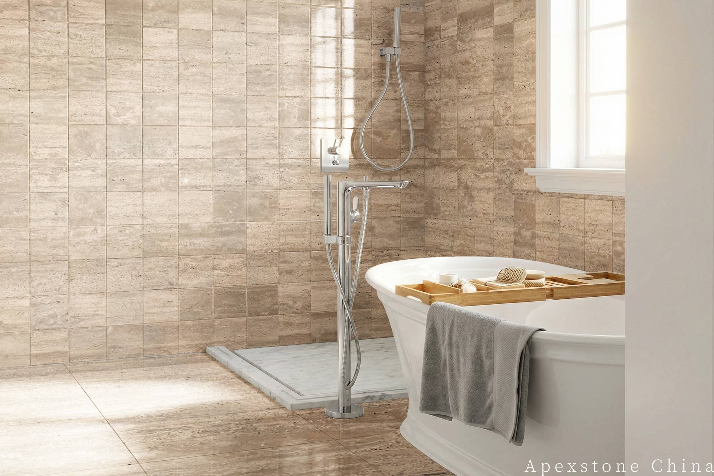 Travertine Romano shower wall tiles