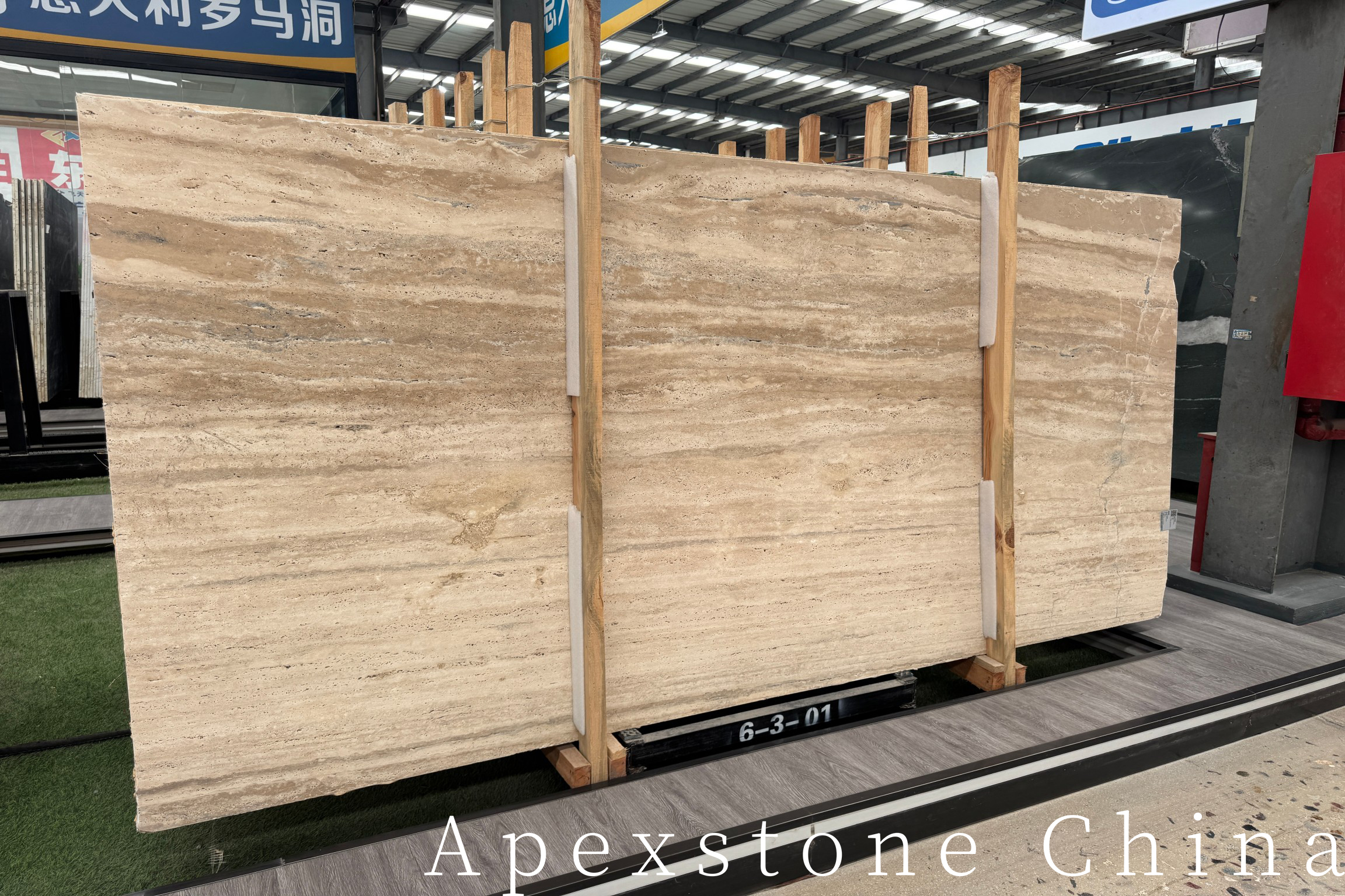 Travertine Romano countertop slab showing warm beige tone
