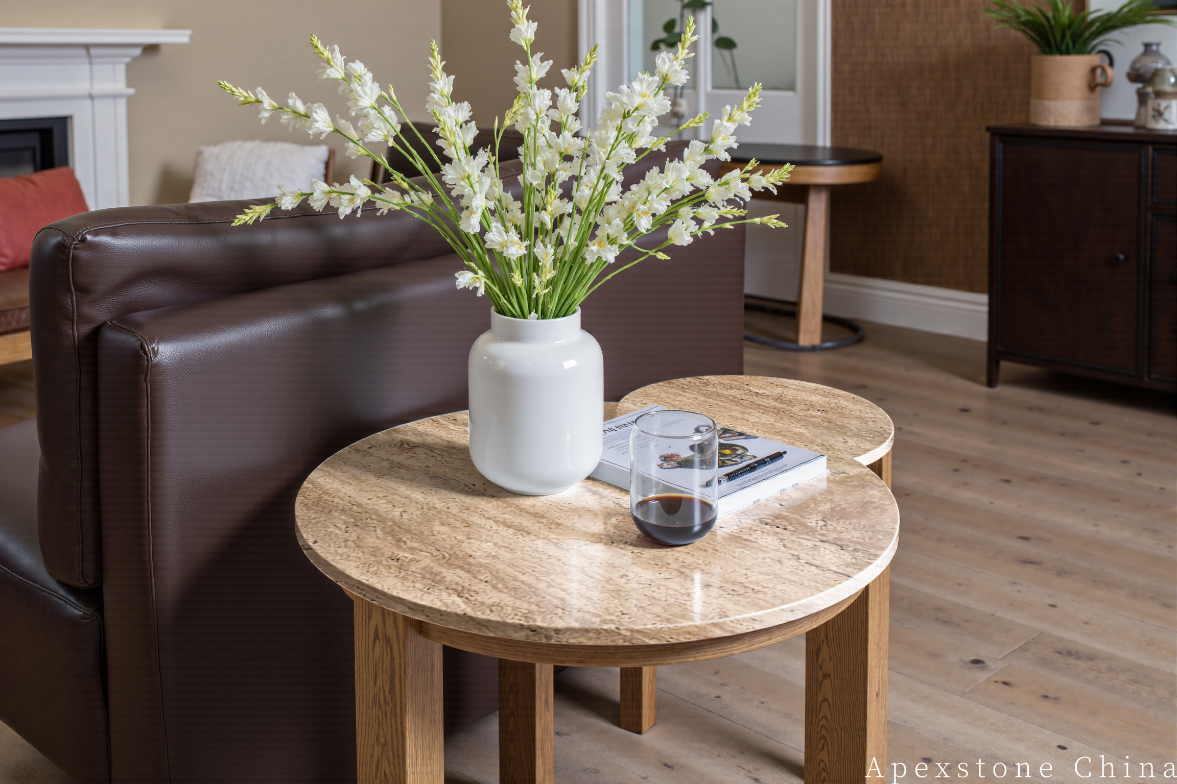 Travertine Romano round small side table