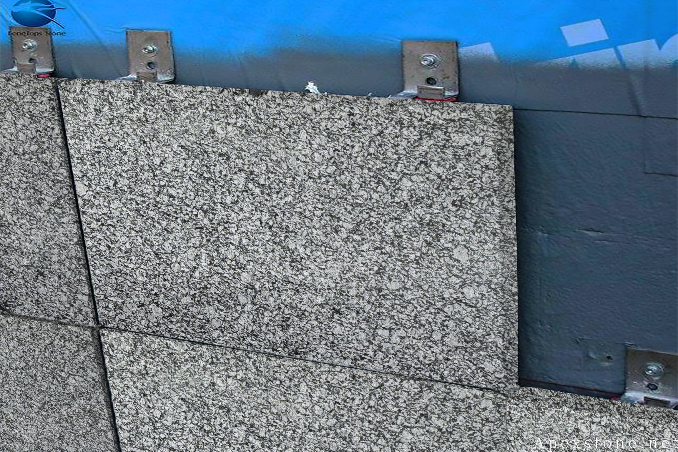 Sea Wave Granite stone cladding wall installed