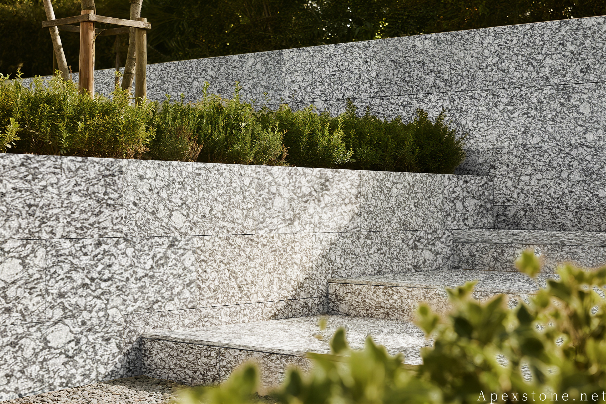 Sea Wave Granite stone garden wall installed
