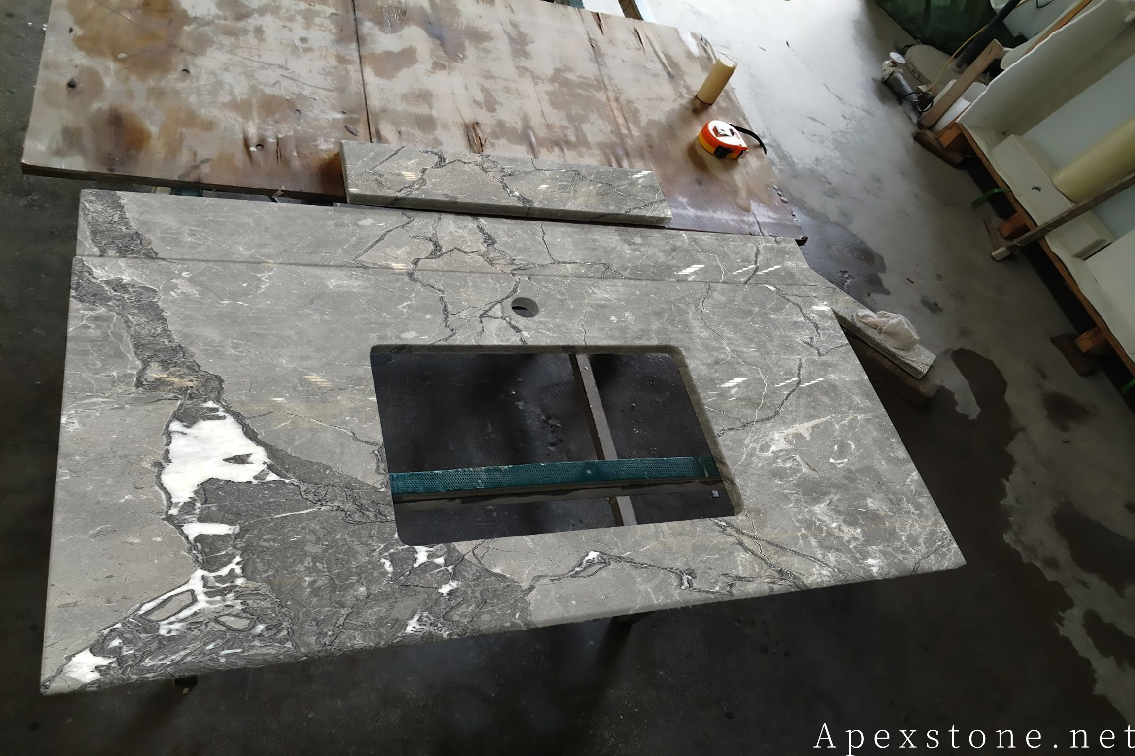 Aqua Grey Marble bathroom benchtop with blue-grey tone