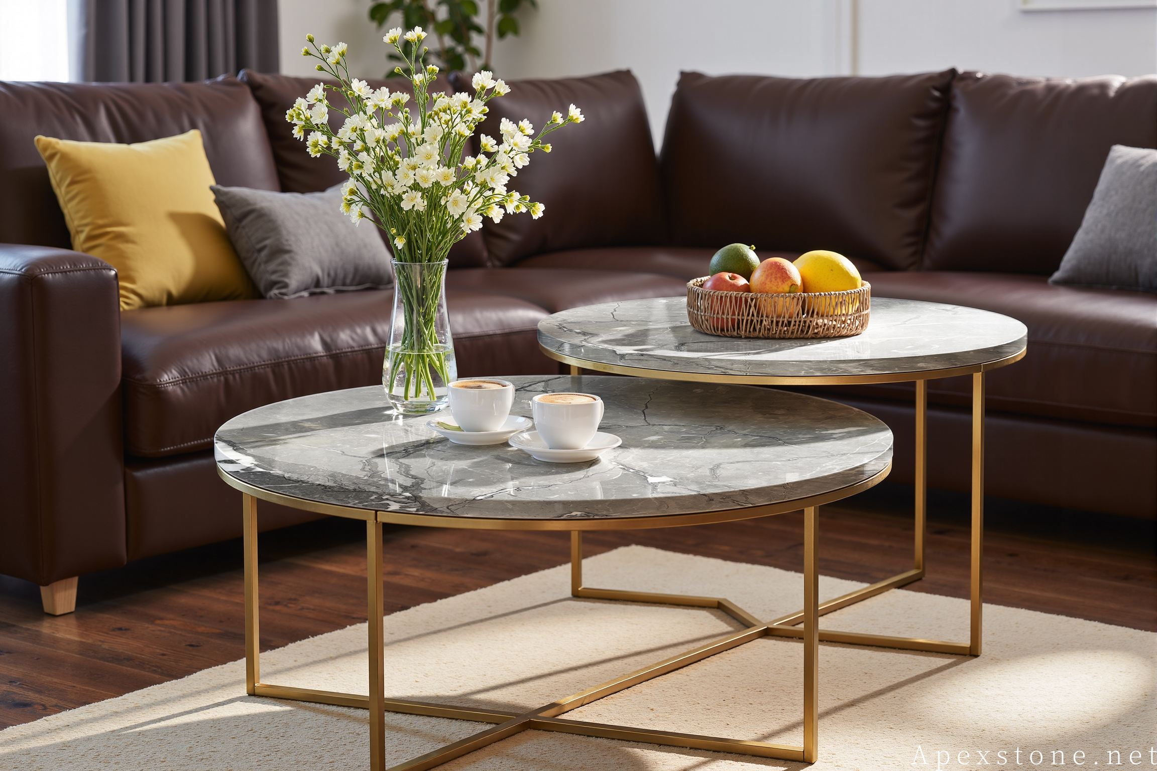 Aqua Grey marble brass nesting coffee table