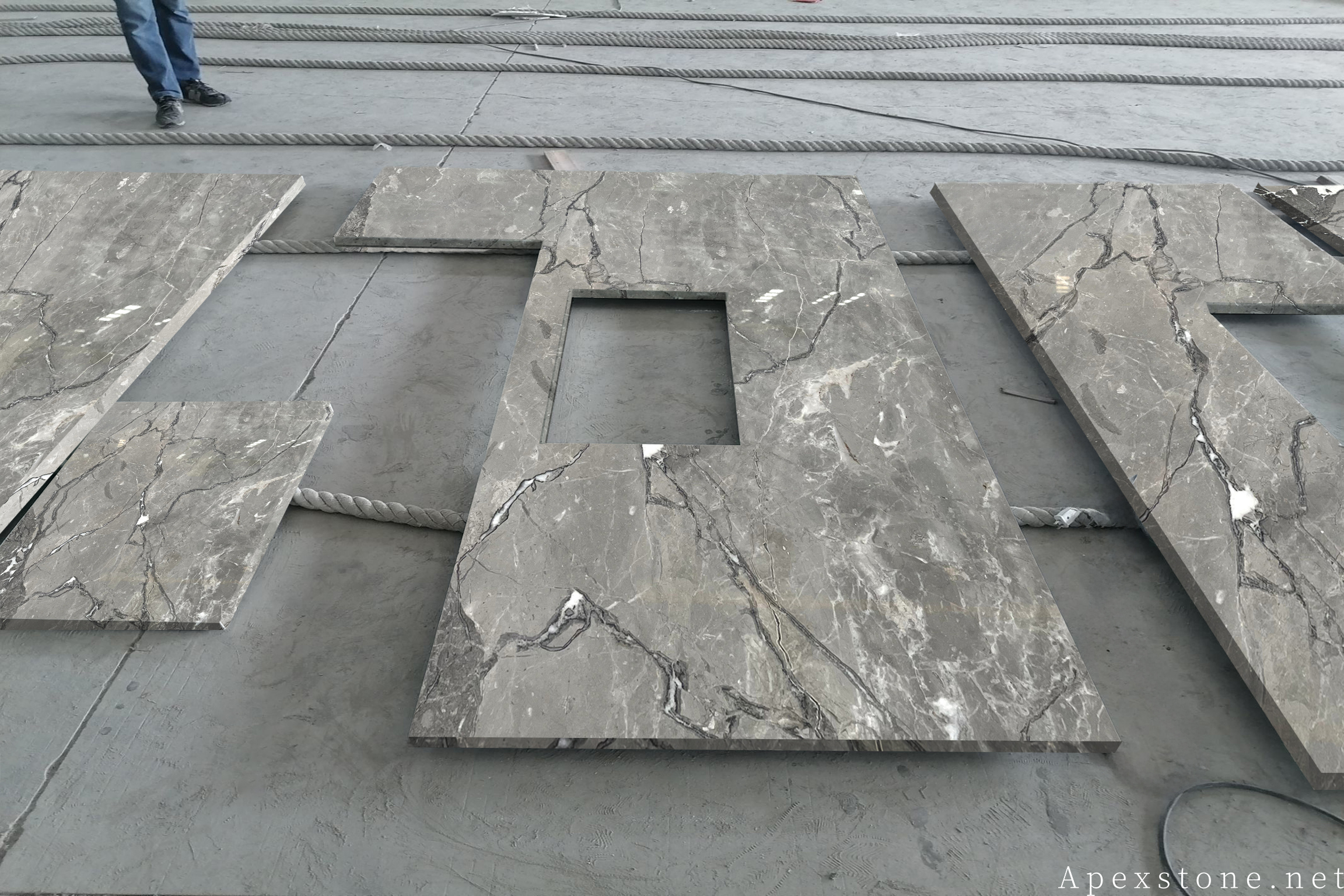 Aqua Grey marble benchtop finished product detail