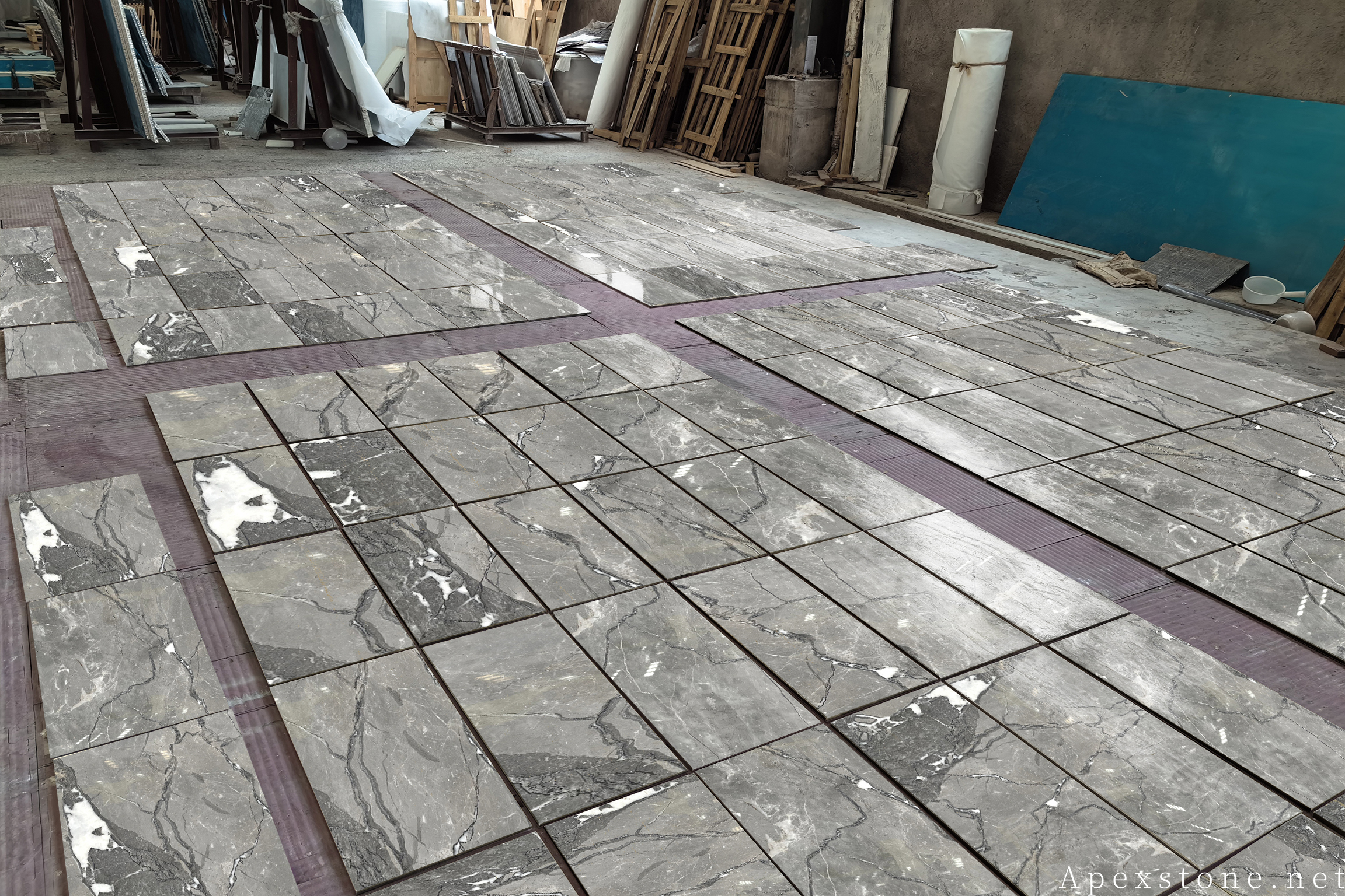 Aqua Grey Marble floor tile slab showing blue-grey tone