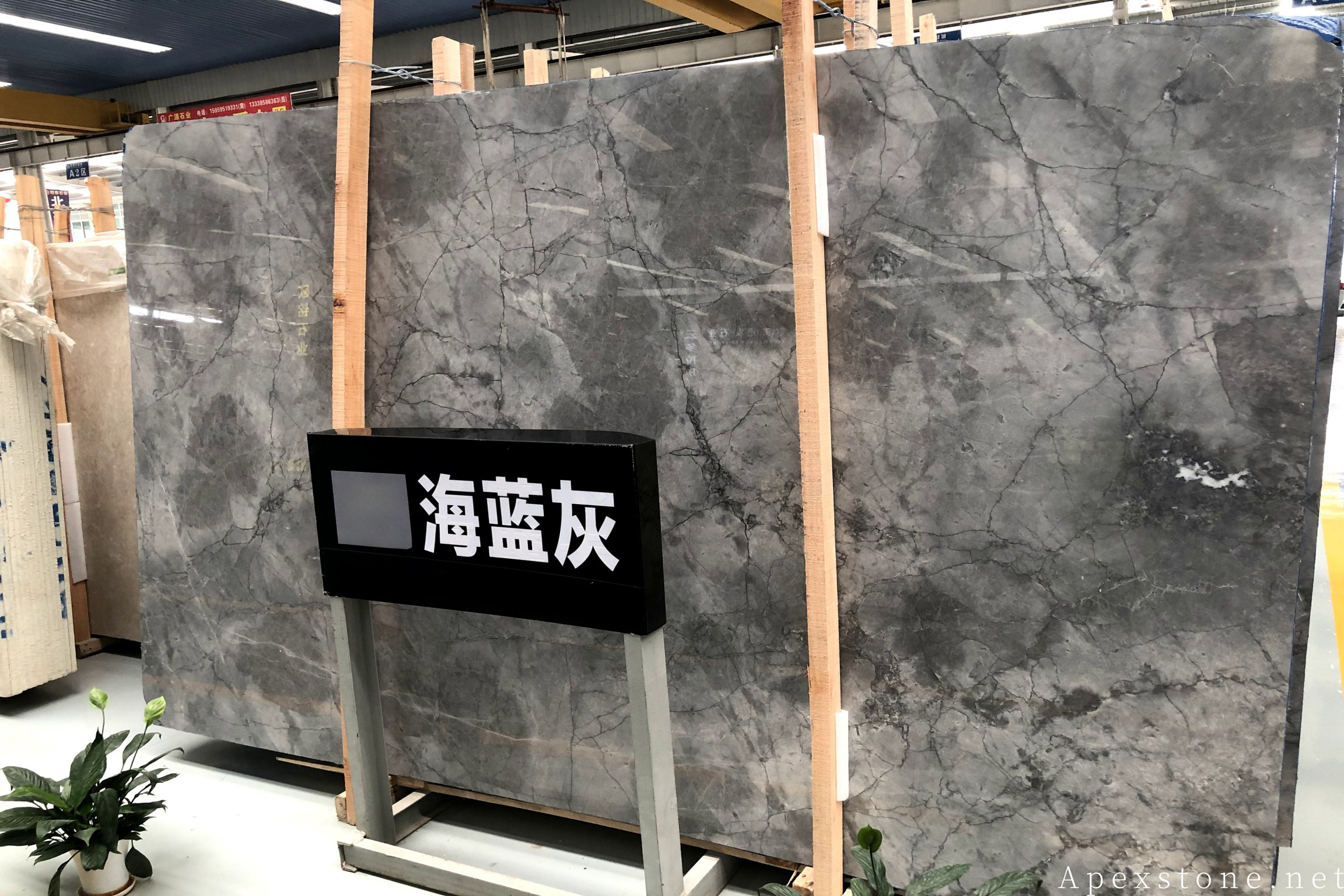 Aqua Grey Marble slab closeup showing vein detail and blue-grey tone