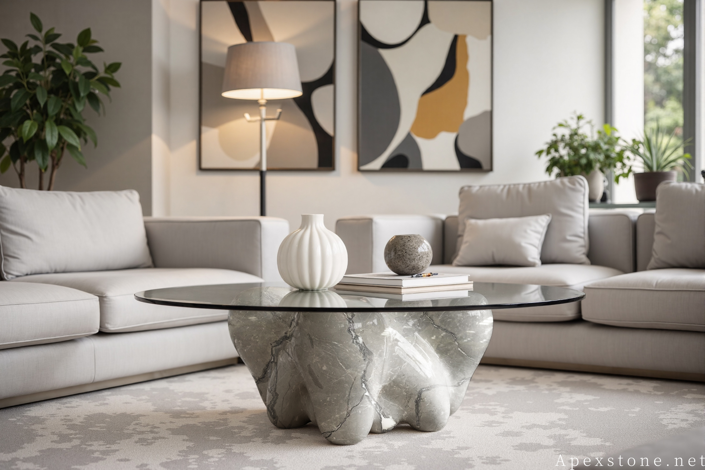 Aqua Grey marble living room interior design