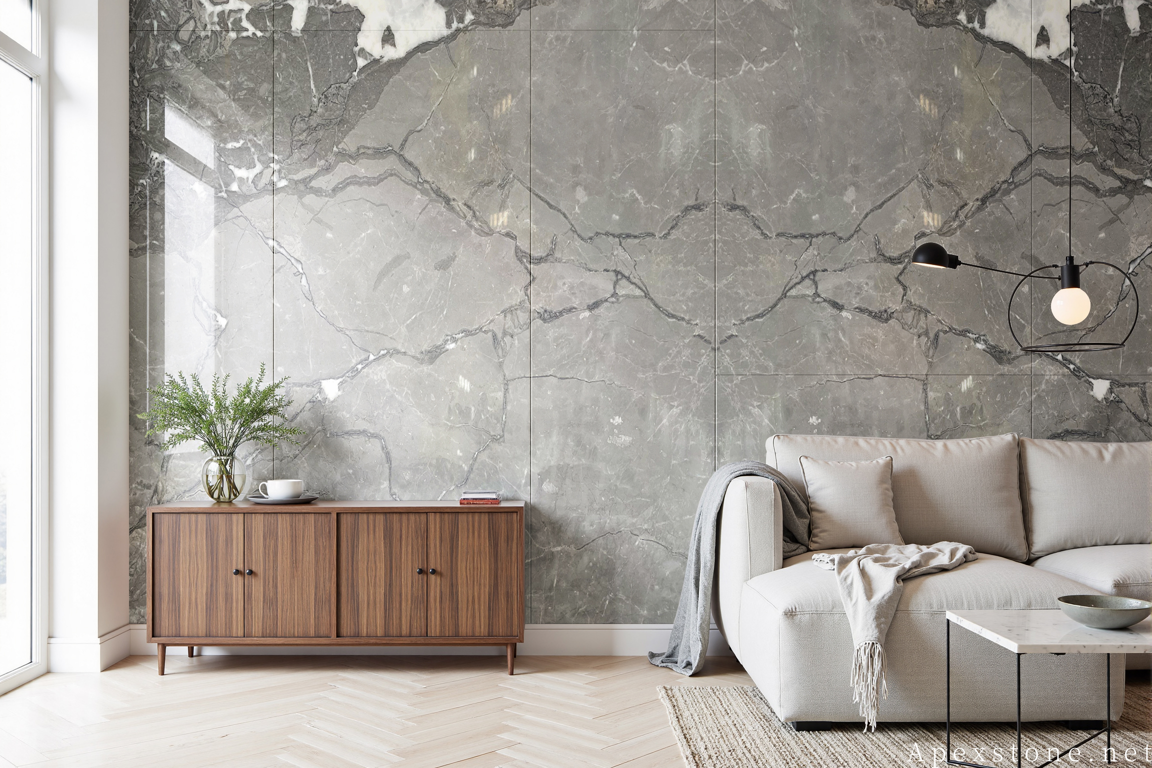 Aqua Grey marble living space wall cladding