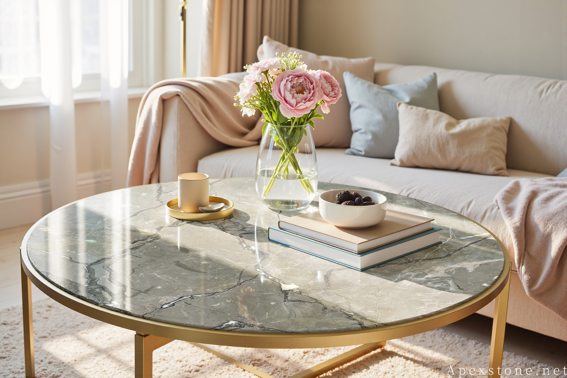 Aqua Grey Marble Stone Tables - Dining, Coffee, Console & Side Tables Aqua Grey Marble