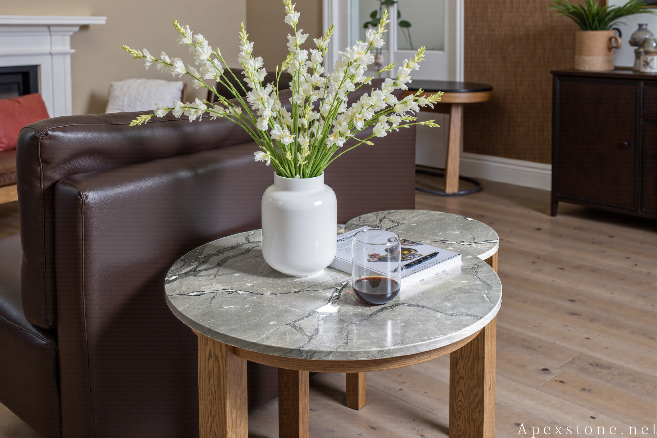 Aqua Grey marble round small side table