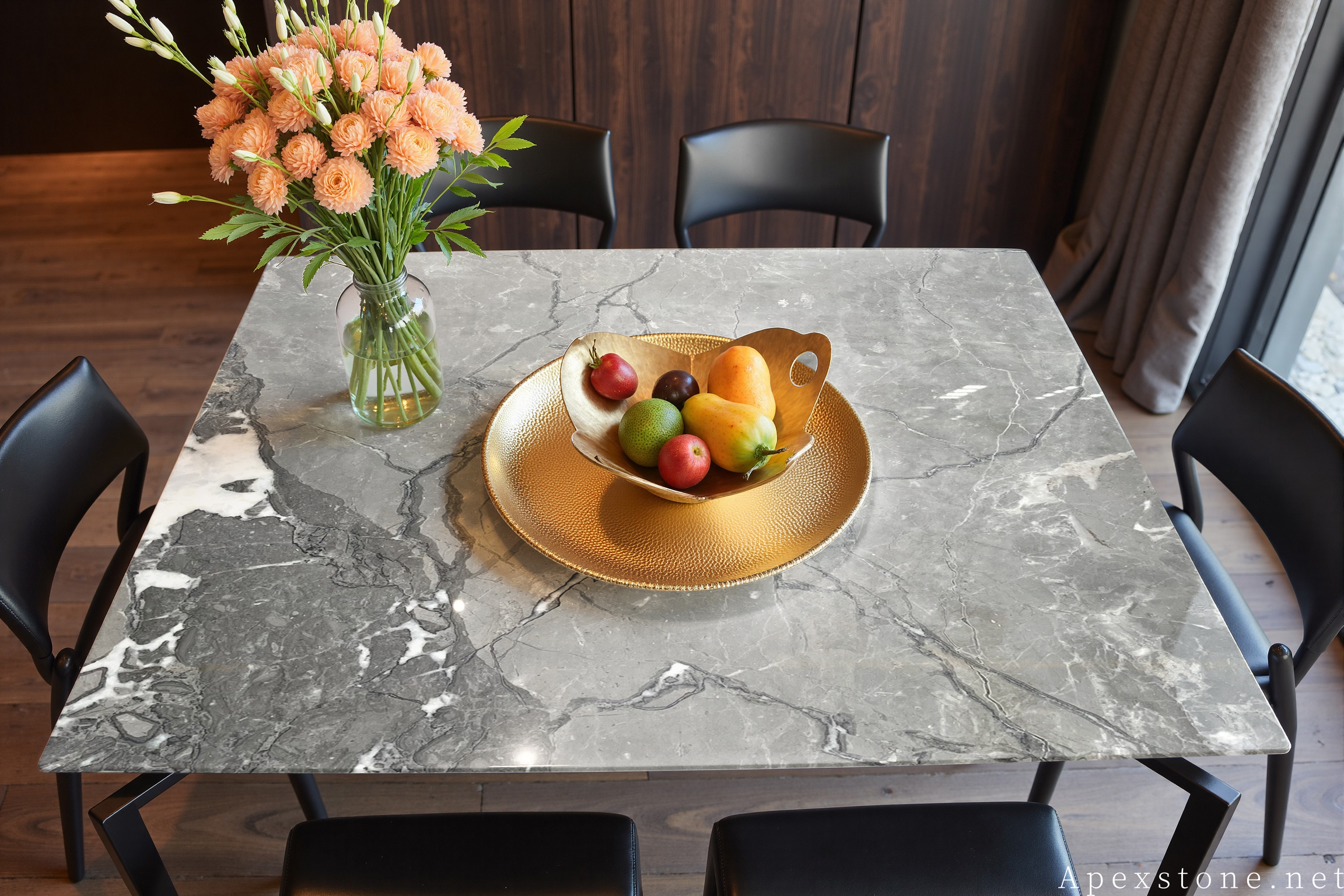 Aqua Grey marble square iron-base cafe table