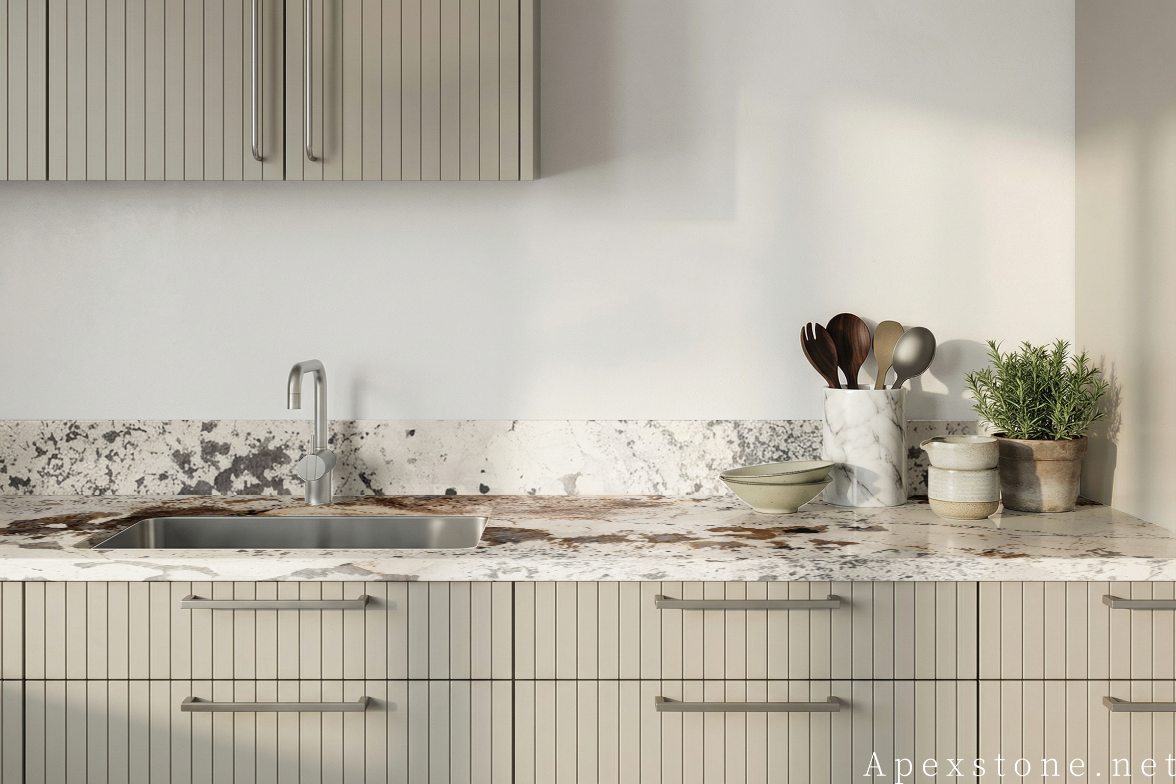 Pandora quartzite kitchen with island and perimeter countertops