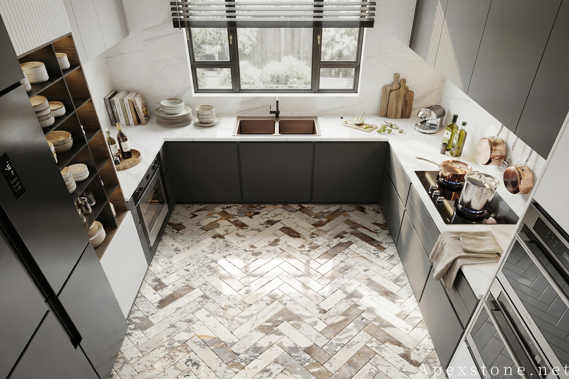 Pandora quartzite patterned kitchen floor