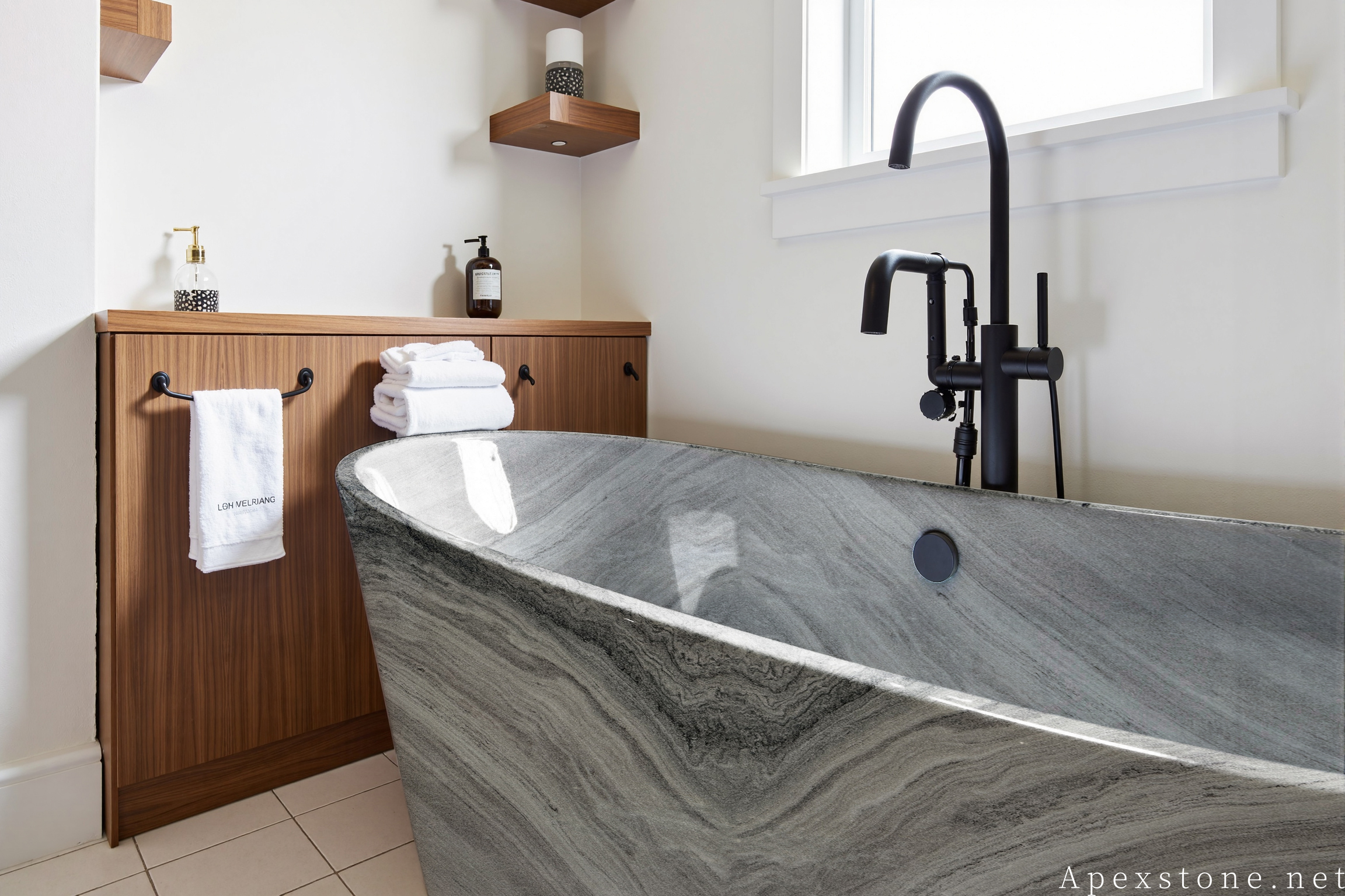 Red Sandalwood Marble bathtub installed in bathroom space