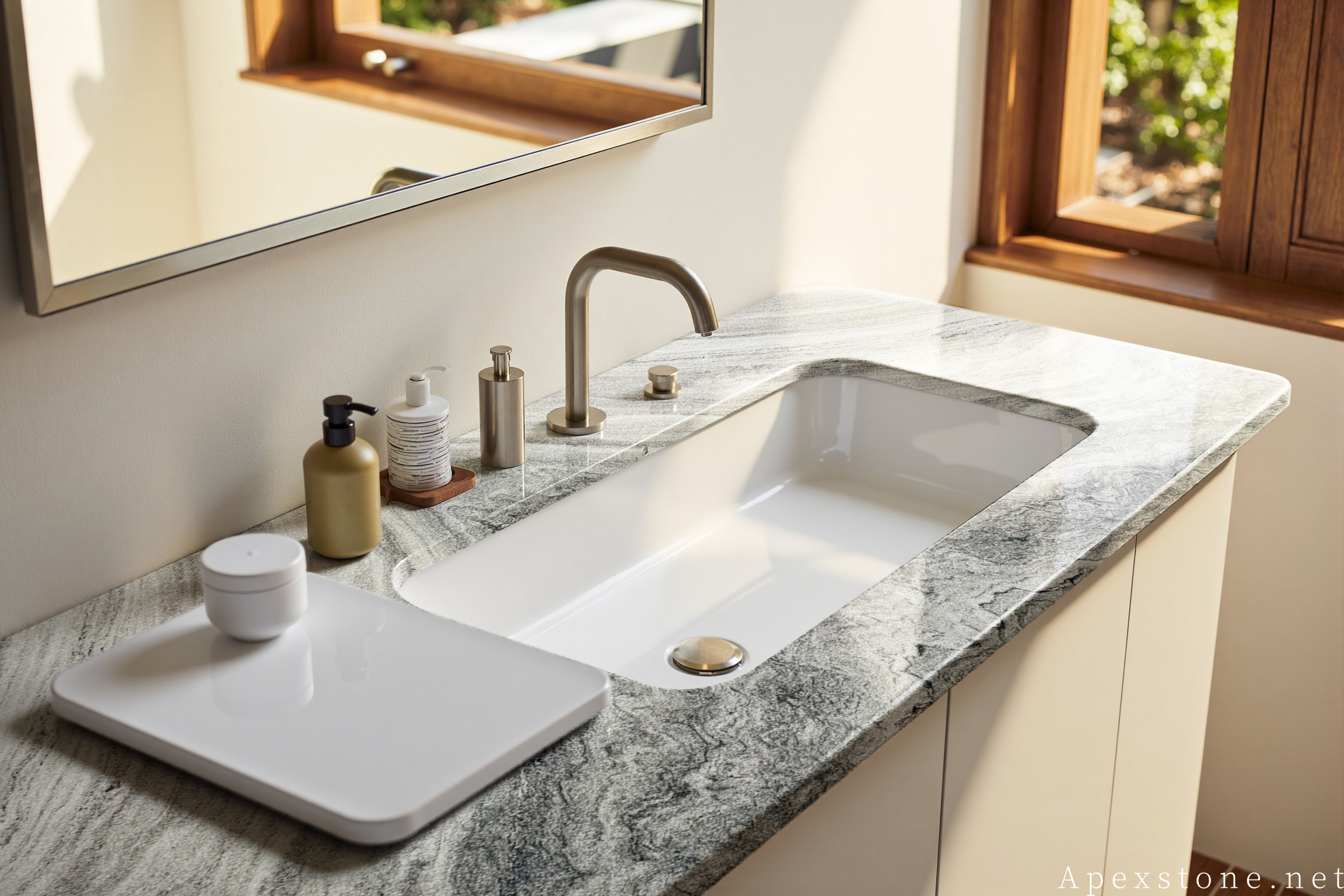 Red Sandalwood Marble bathroom vanity design installed