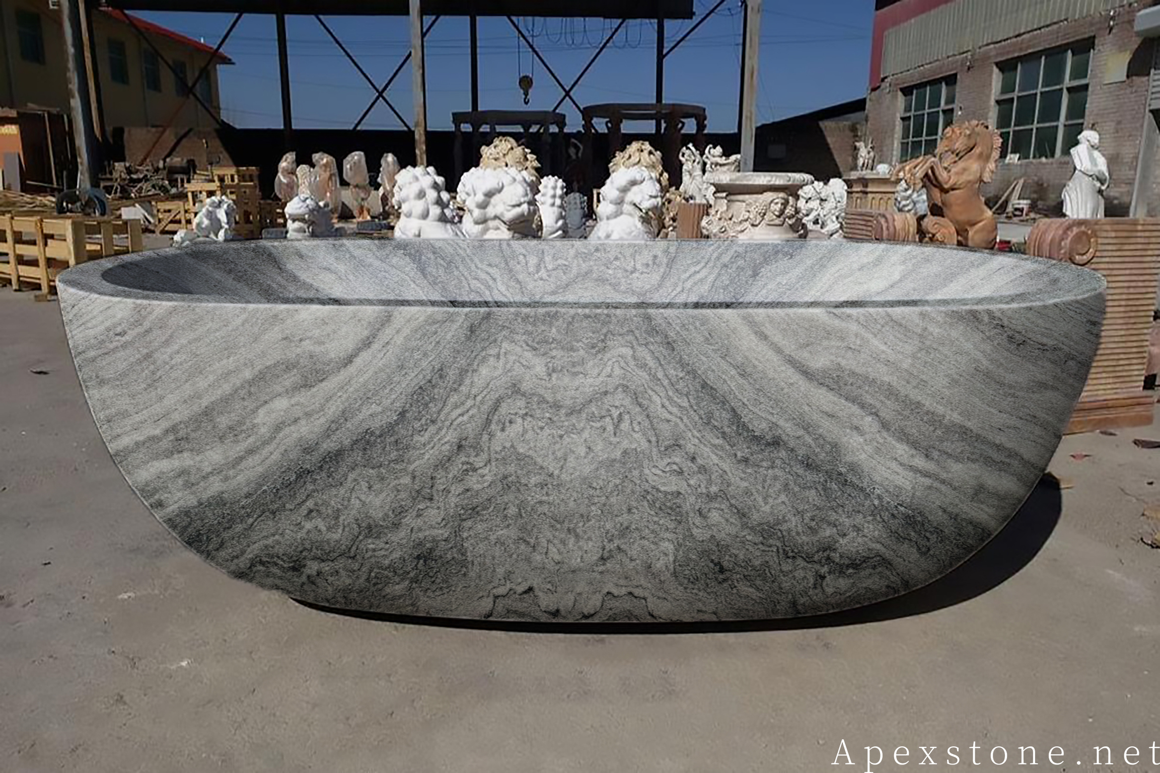 Red Sandalwood Marble solid stone bathtub carved from single block
