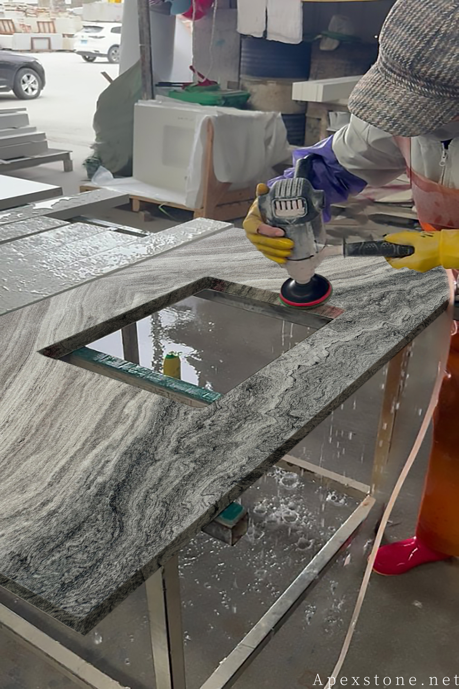 Red Sandalwood Marble sink cutout CNC processing