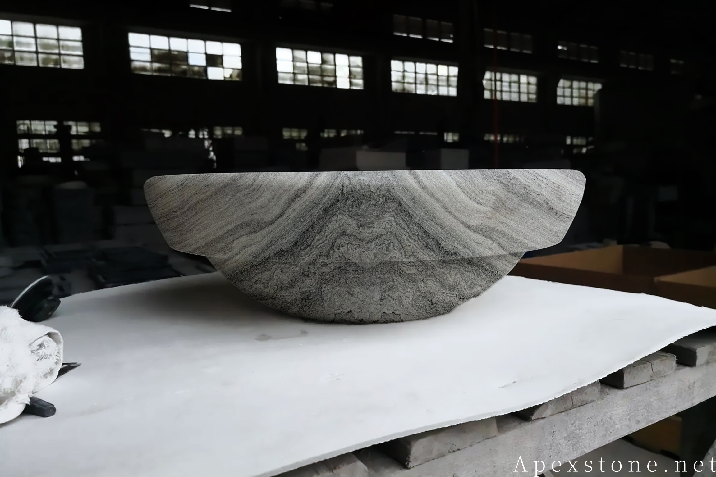 Red Sandalwood Marble whole-block vessel sink detail