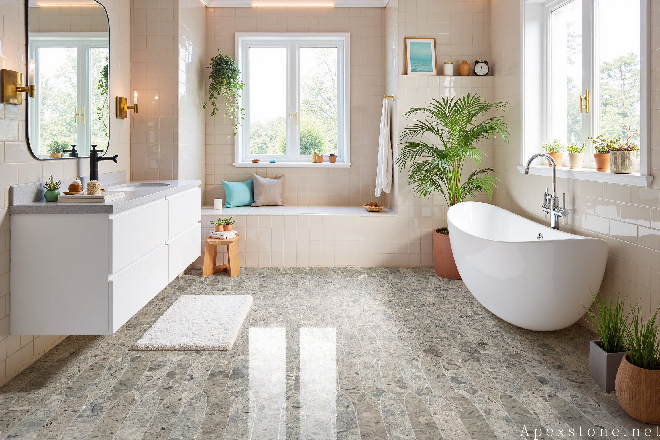 Portuguese Grey Limestone bathroom patterned space 139