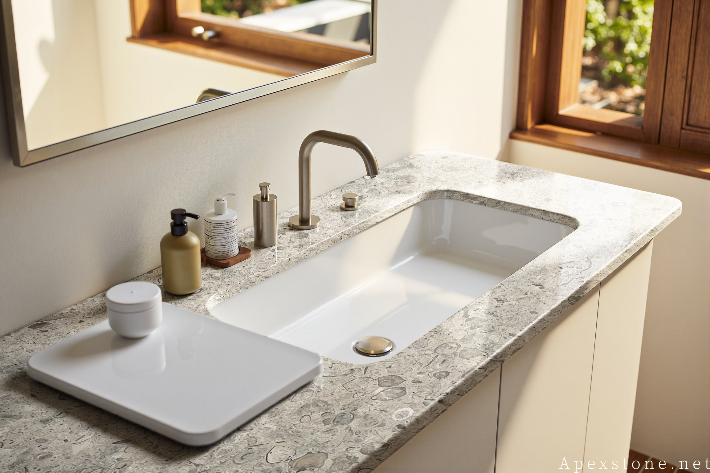 Portuguese Grey Limestone bathroom vanity design 148
