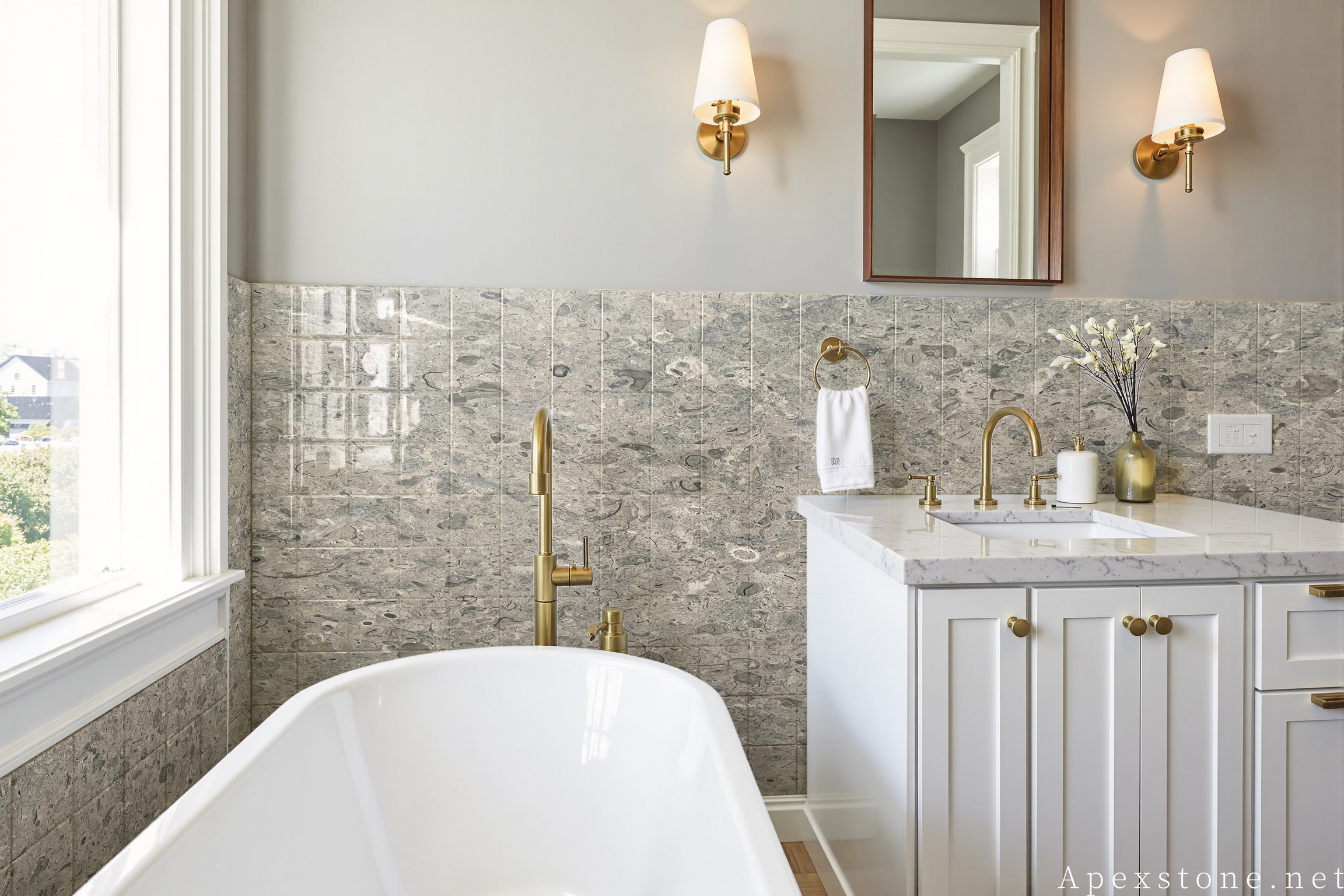 Portuguese Grey Limestone bathroom wall tiles 142