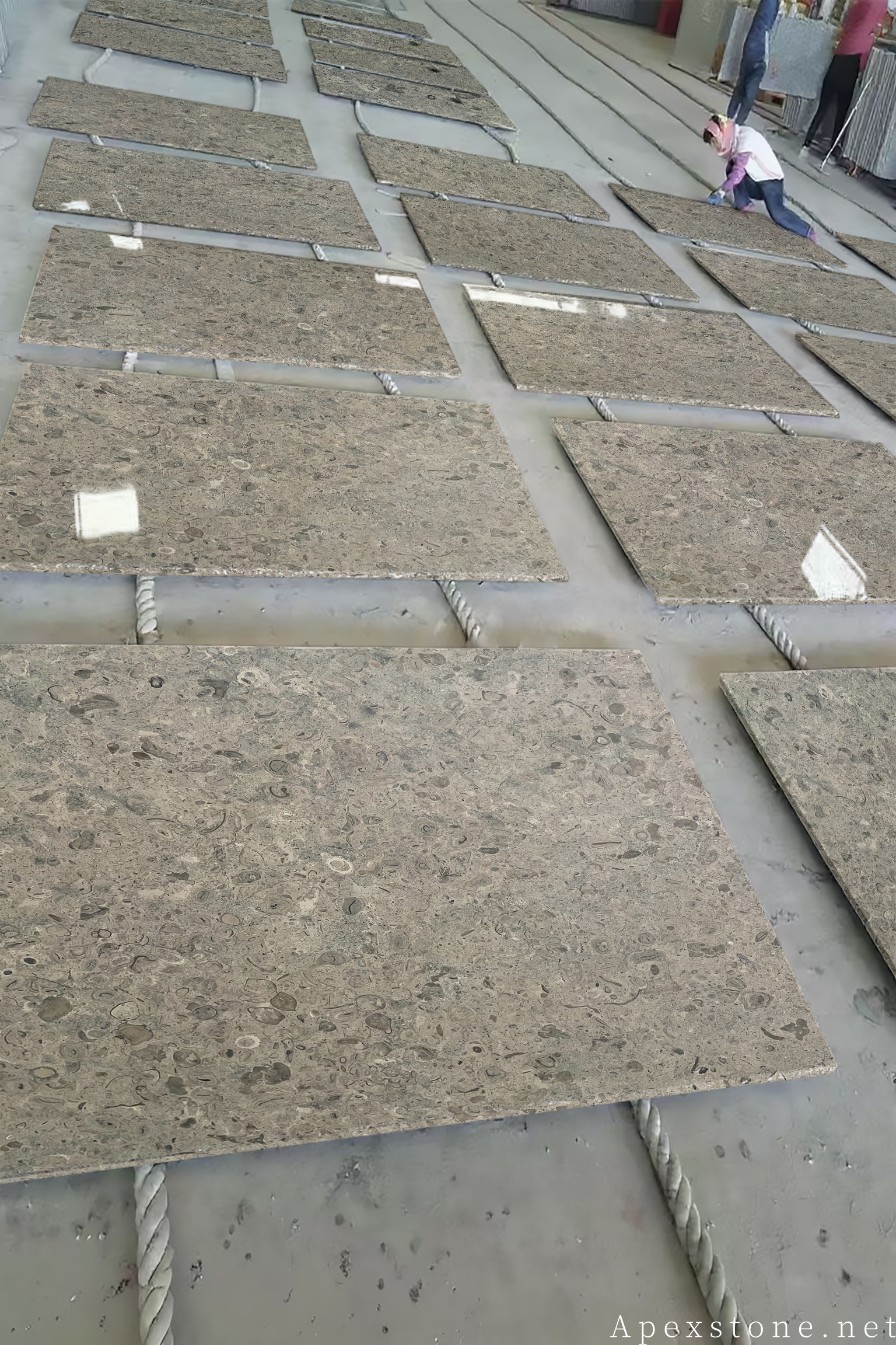 Portuguese Grey limestone tabletop quality inspection