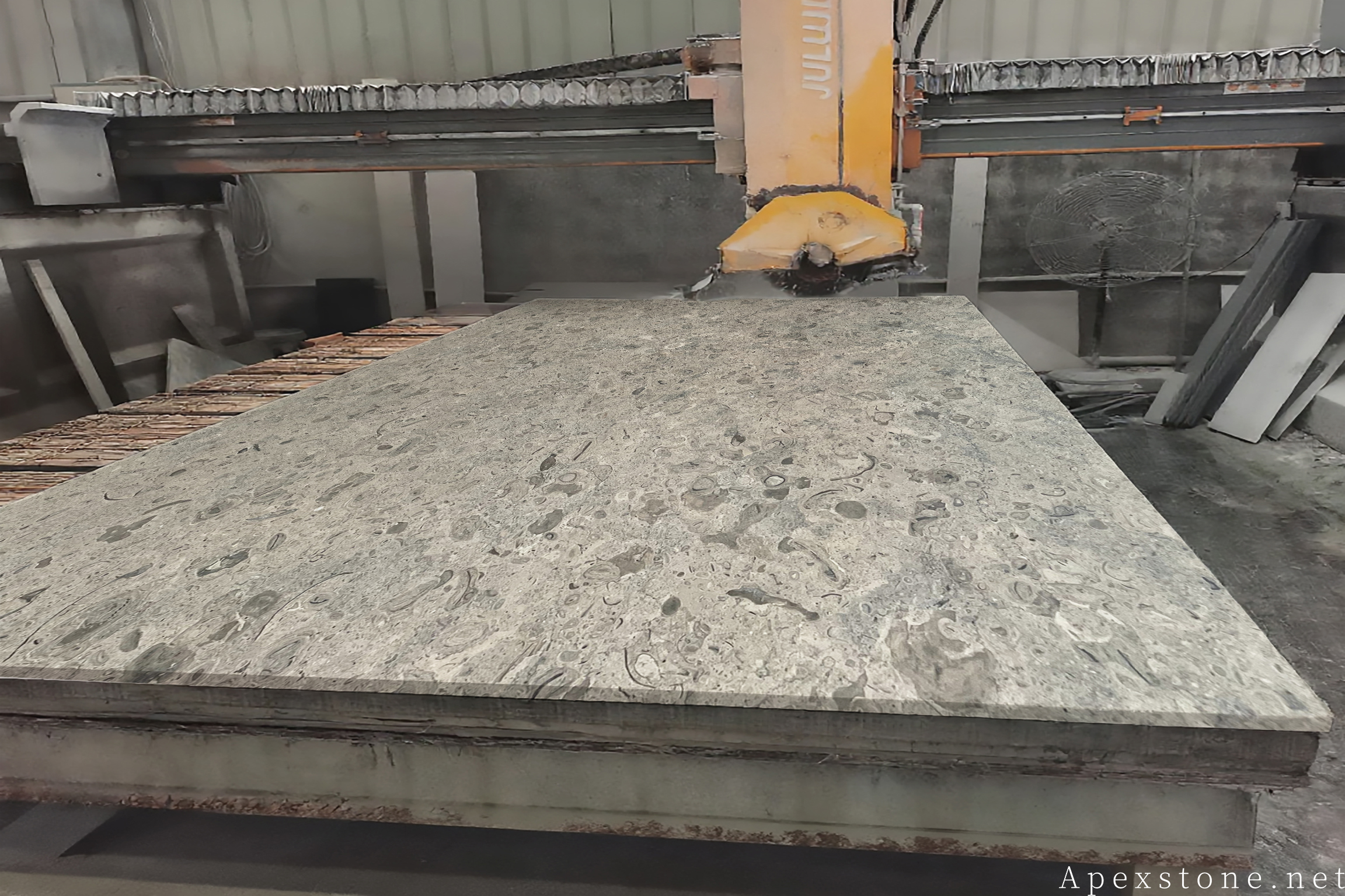 Portuguese Grey limestone countertop slab cutting