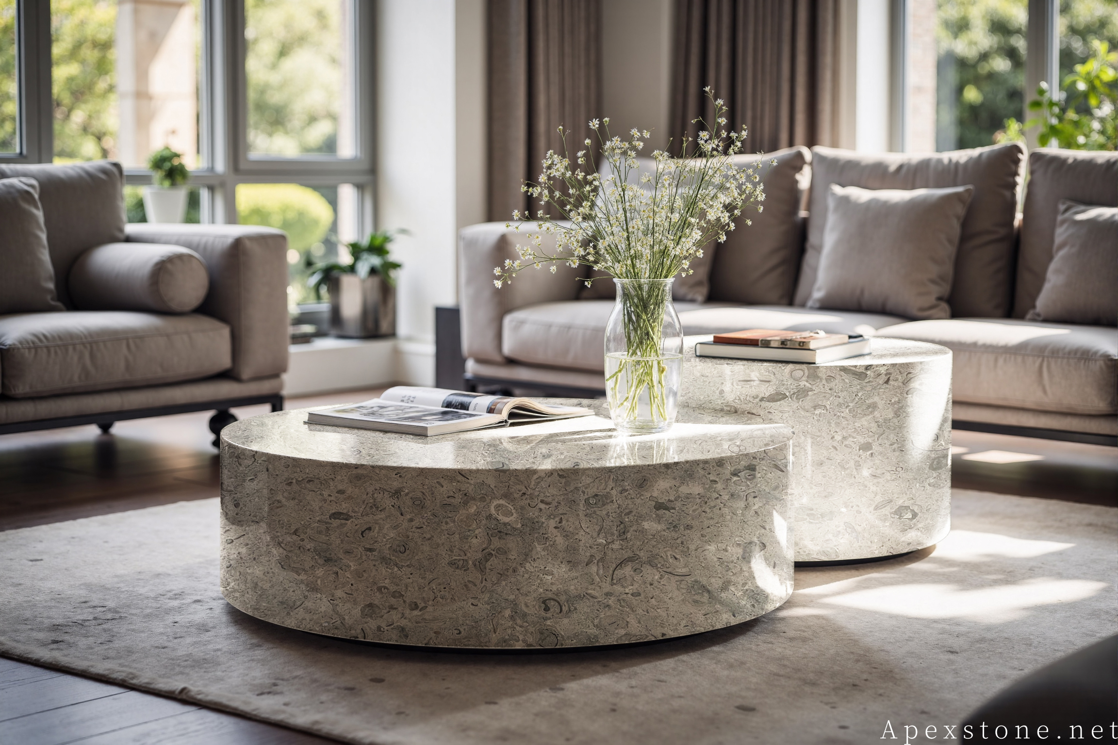 Portuguese Grey limestone plinth coffee table top