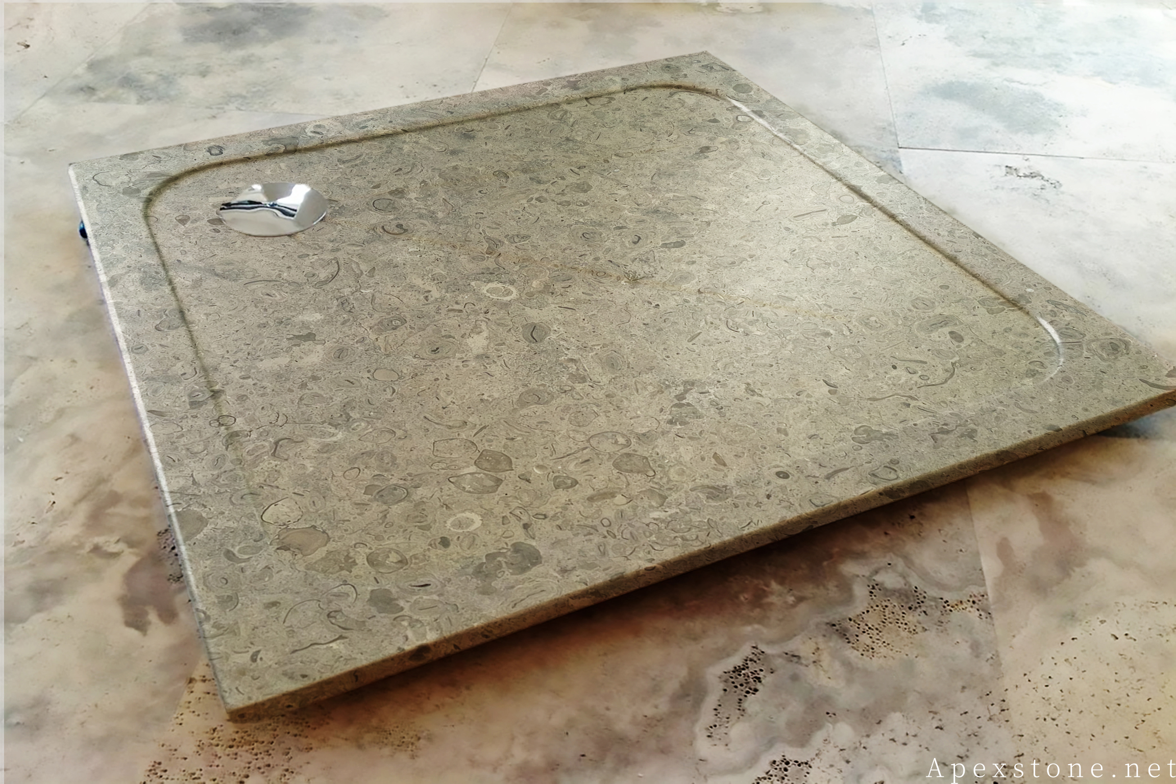 Portuguese Grey limestone shower tray carved from single block