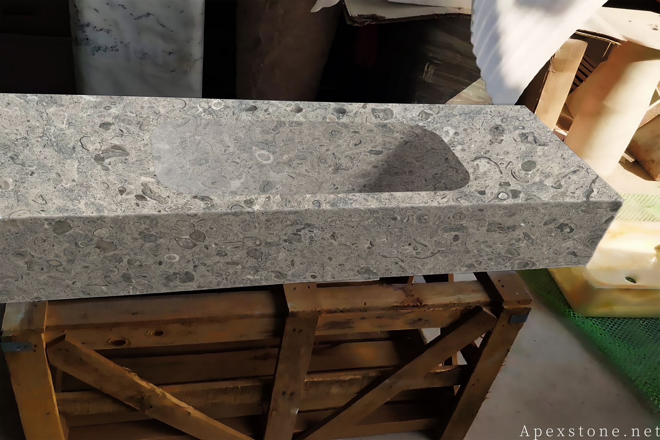 Portuguese Grey limestone stone vessel sink carved from single block