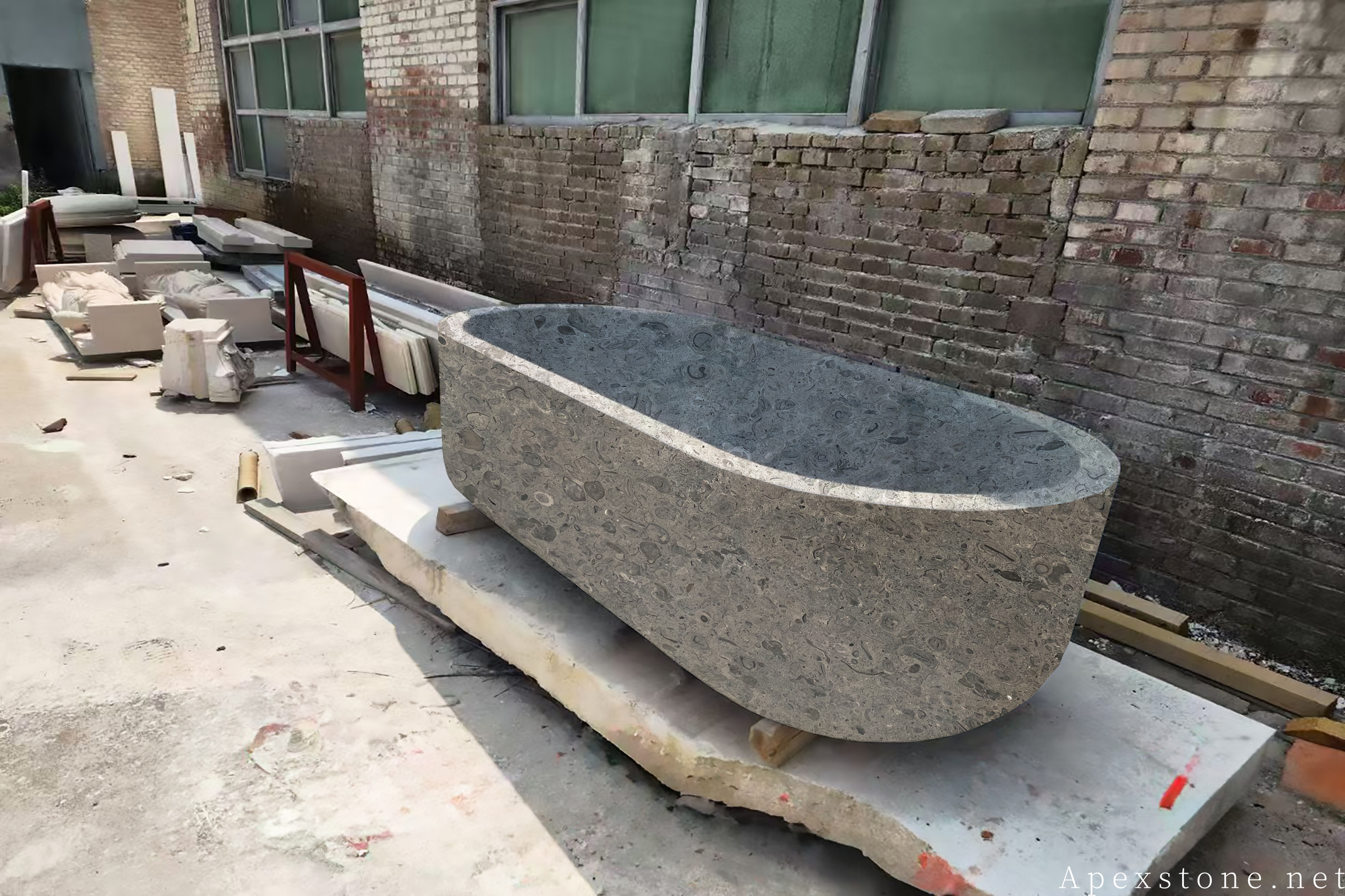 Portuguese Grey limestone carved bathtub