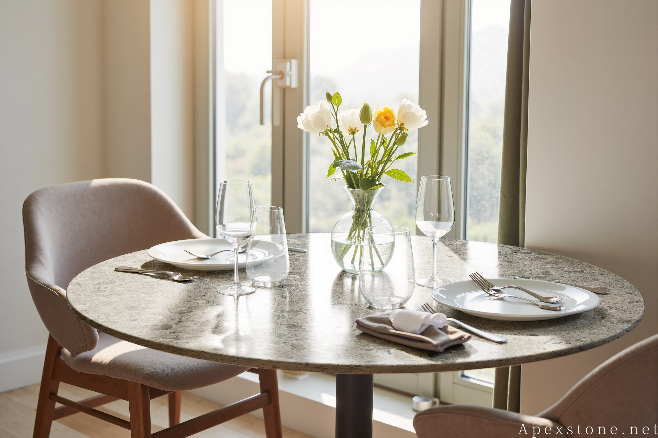 Portuguese Grey limestone tulip dining table top