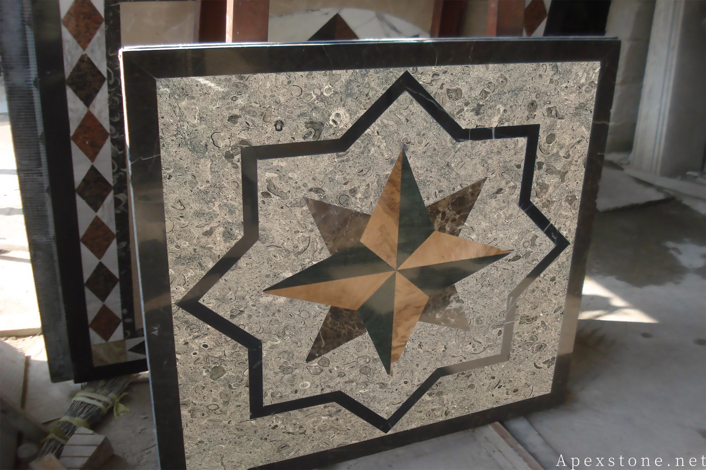 Portuguese Grey Limestone water jet medallion 221