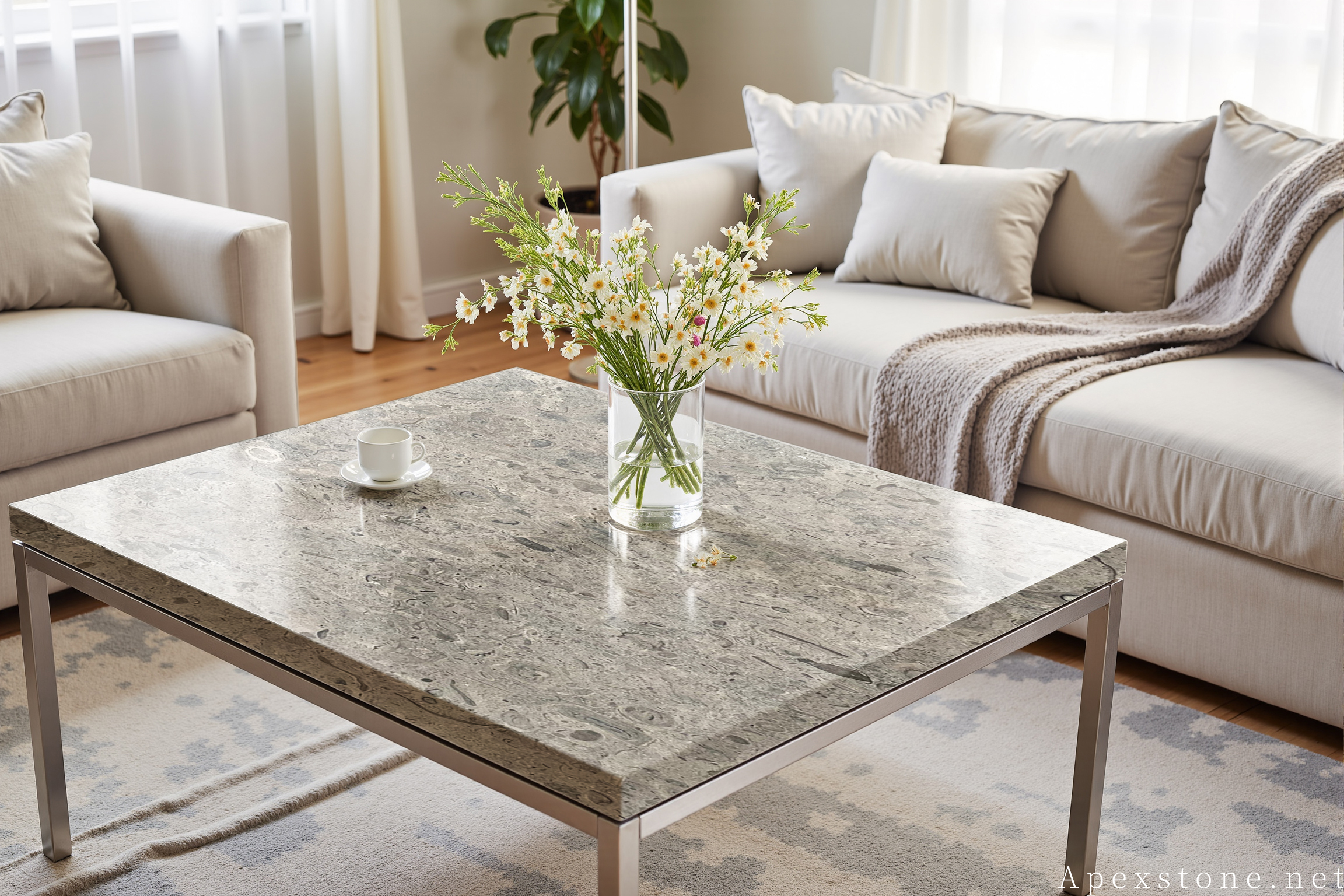 Portuguese Grey Limestone silver cocktail table 92