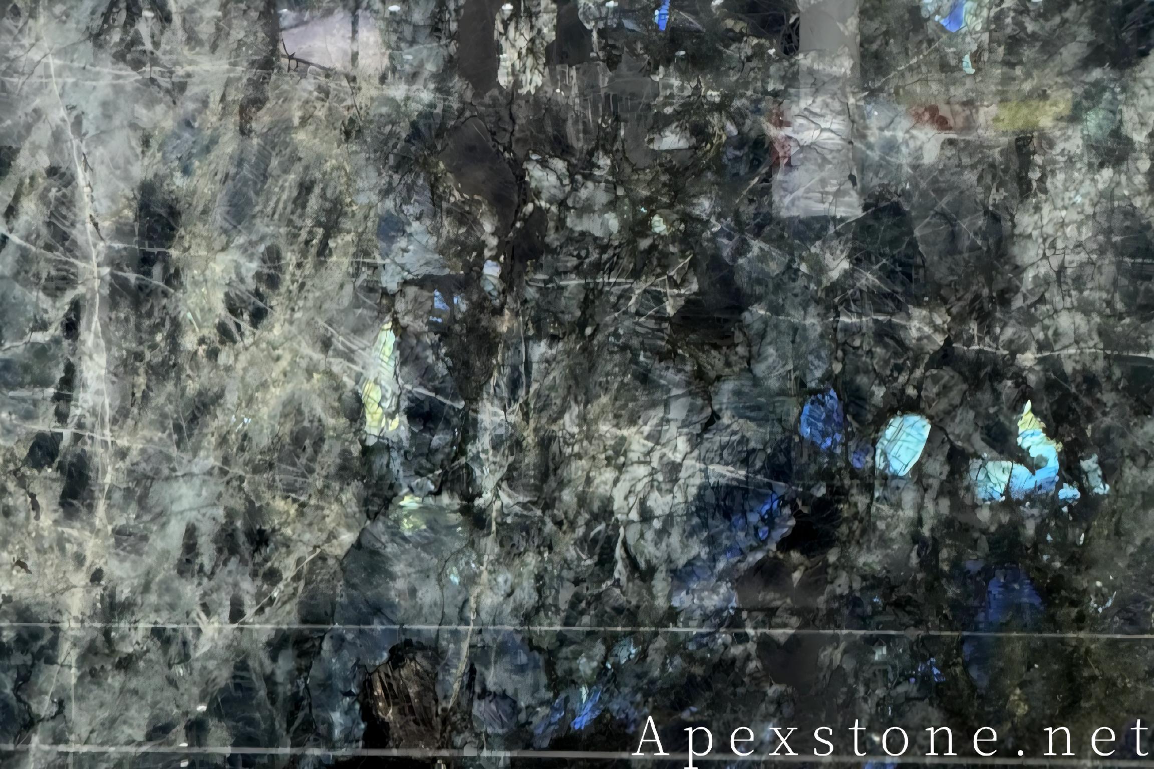 Blue Emerald Labradorite slab detail showing blue iridescence