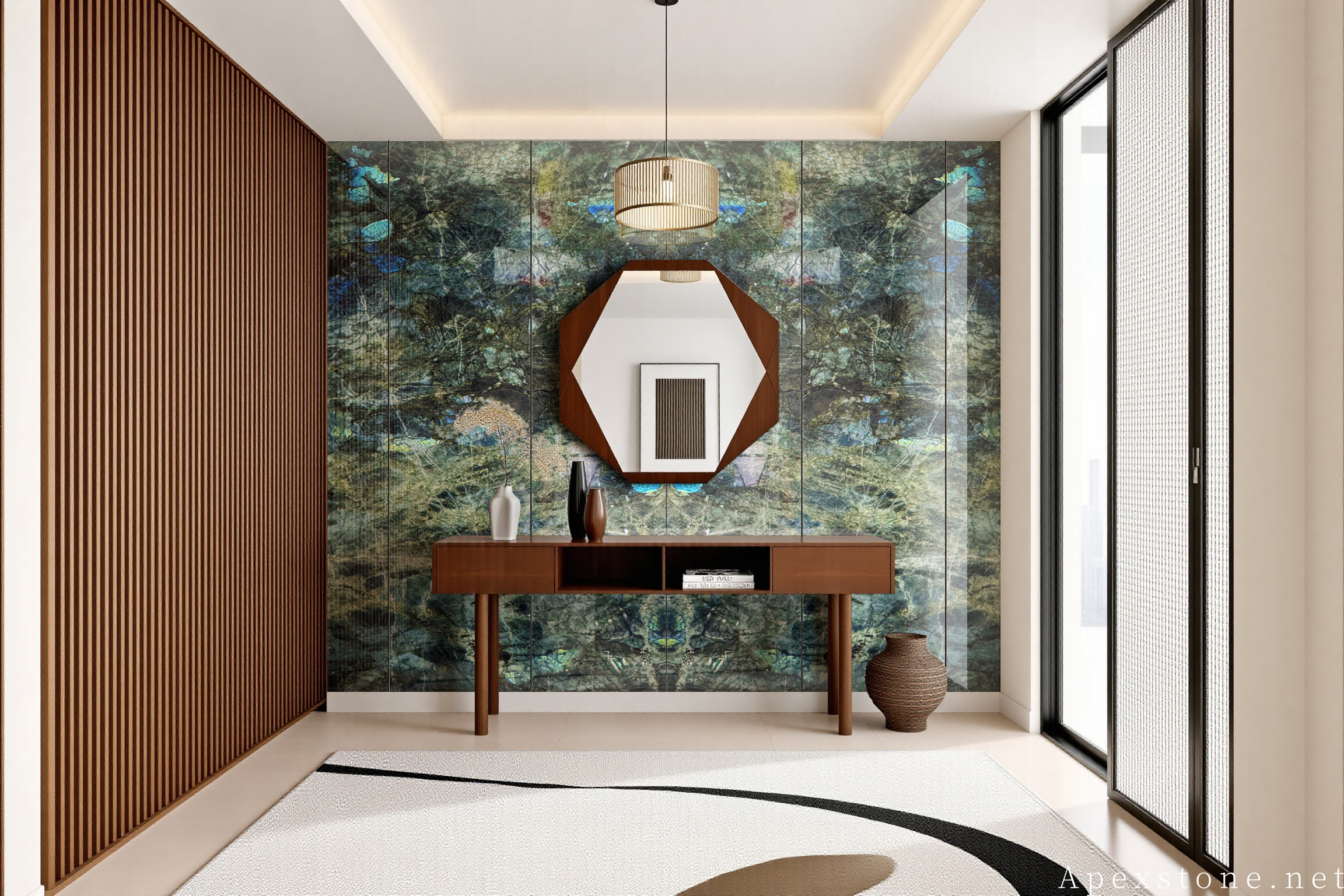 Blue Emerald Labradorite stone wall cladding design