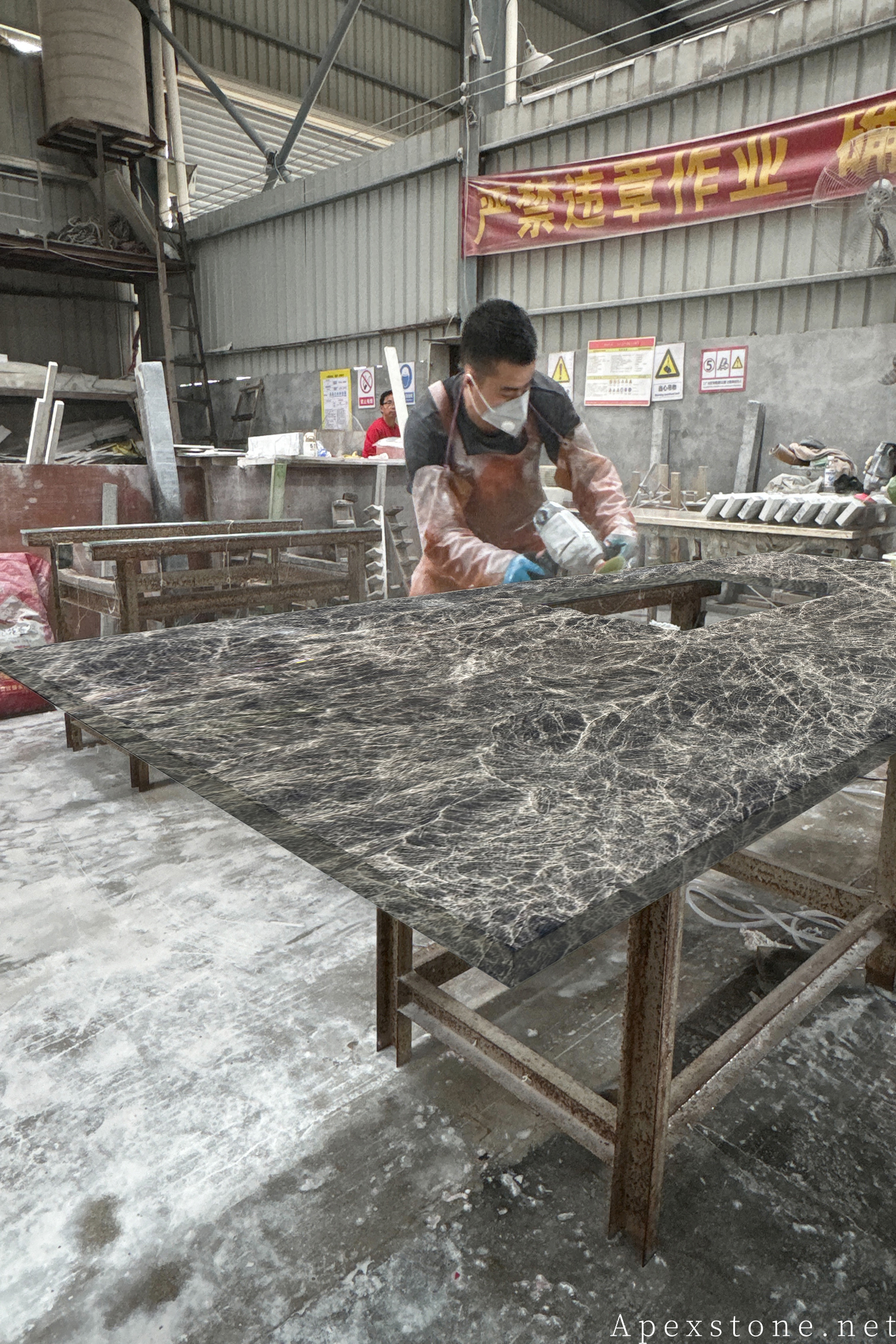 Snow Black Fox marble countertop edge polishing