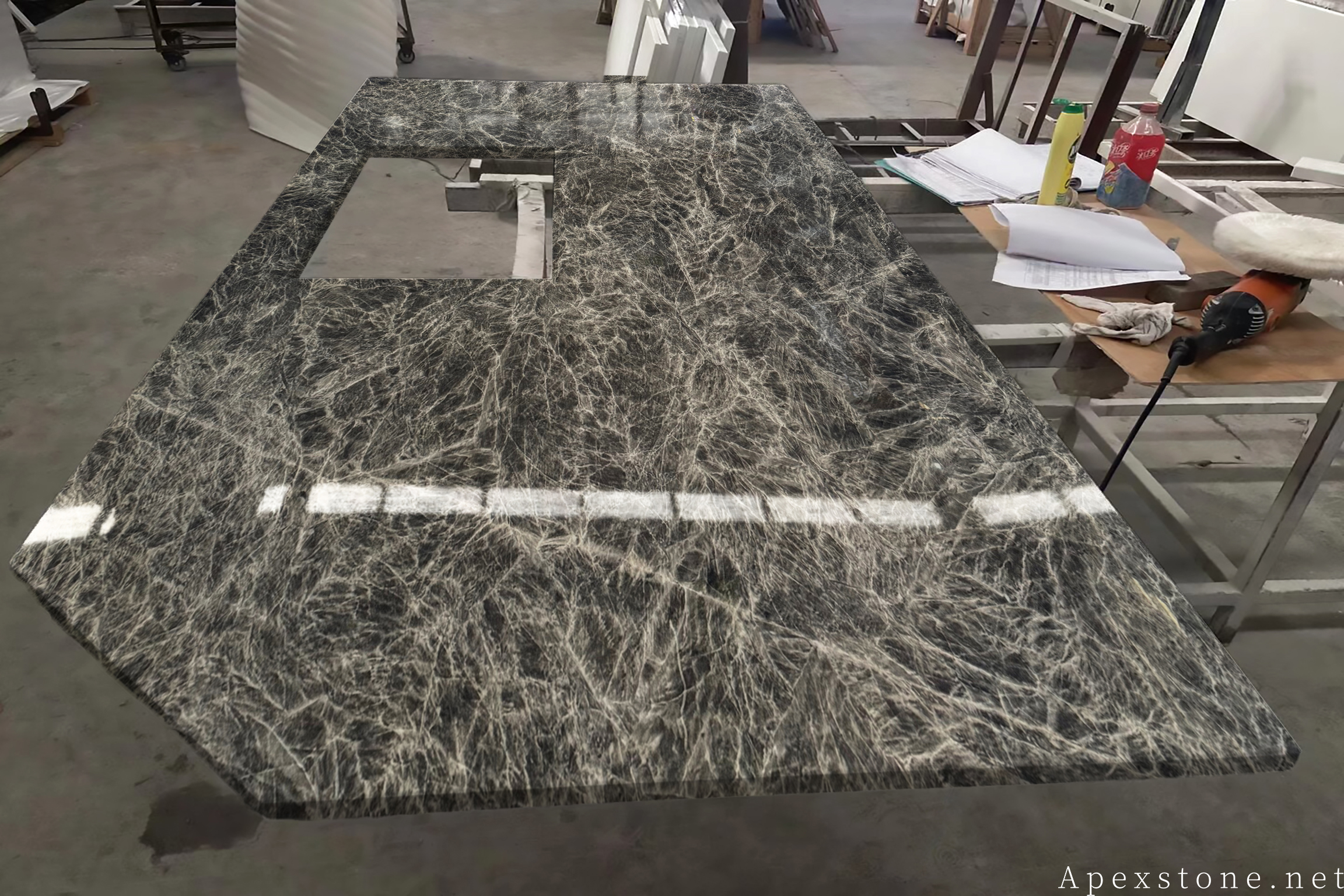 Snow Black Fox marble kitchen islands