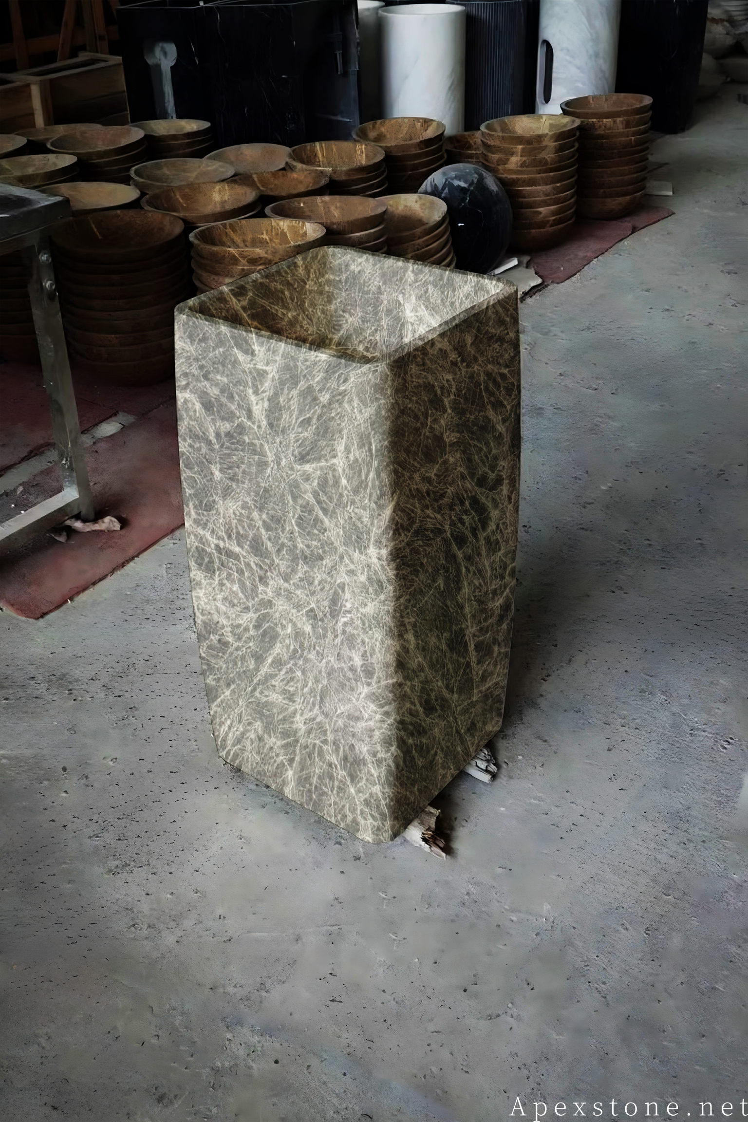 Snow Black Fox Marble Solid Sinks Stone Vessel Sink